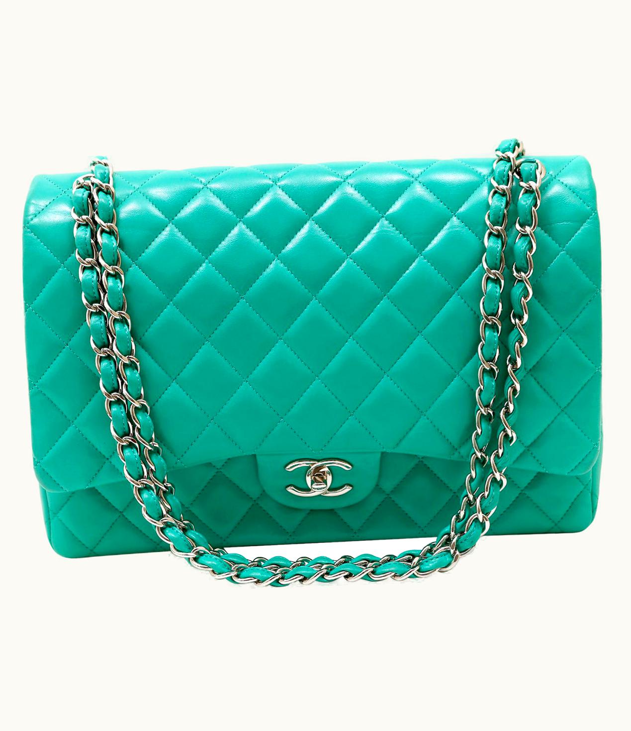 Chanel Chanel Mint Lagoon Lambskin Maxi Double Flap Bag