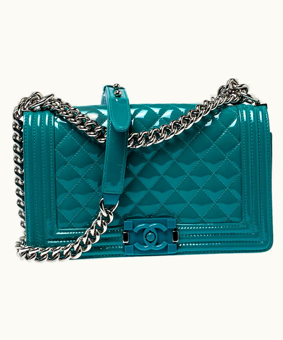 Chanel Chanel Turquoise Patent Leather Medium Plexiglas Boy Bag