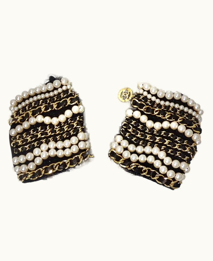 Chanel Brand 2020 Chanel Leather Chain Fingerless Gloves