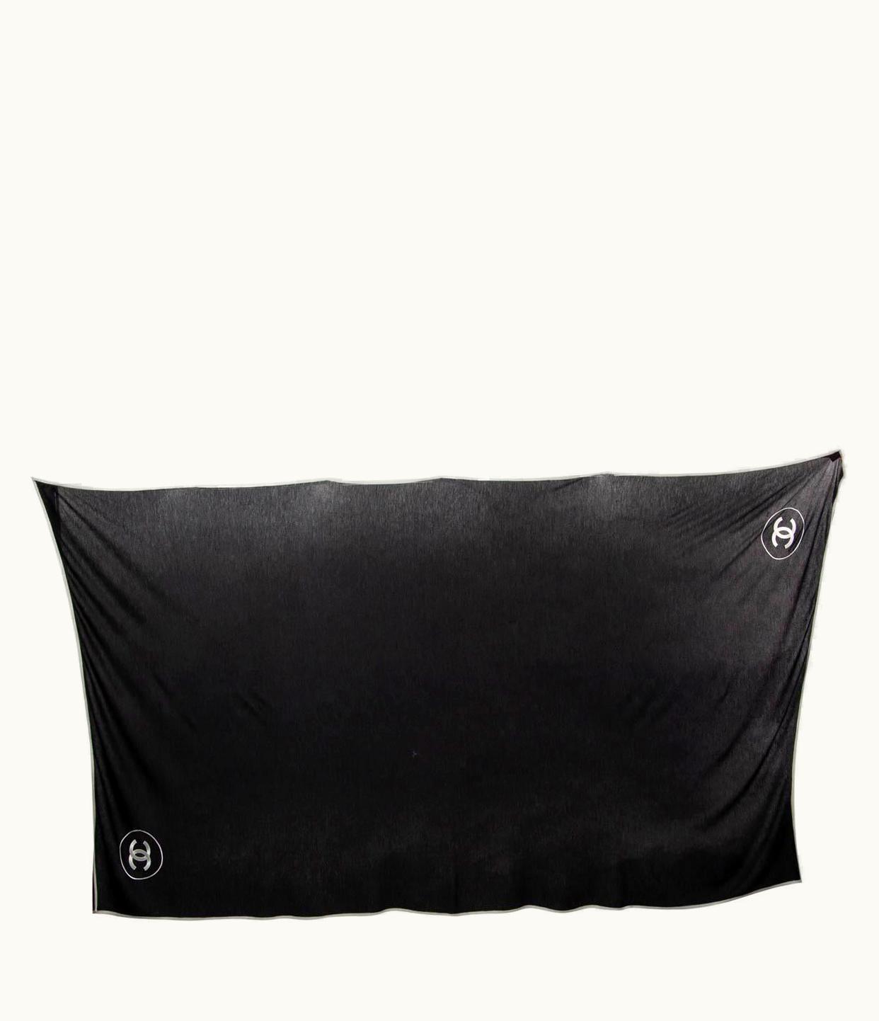 Chanel Chanel Black Cashmere & Silk Contrasting Cc Shawl Scarf