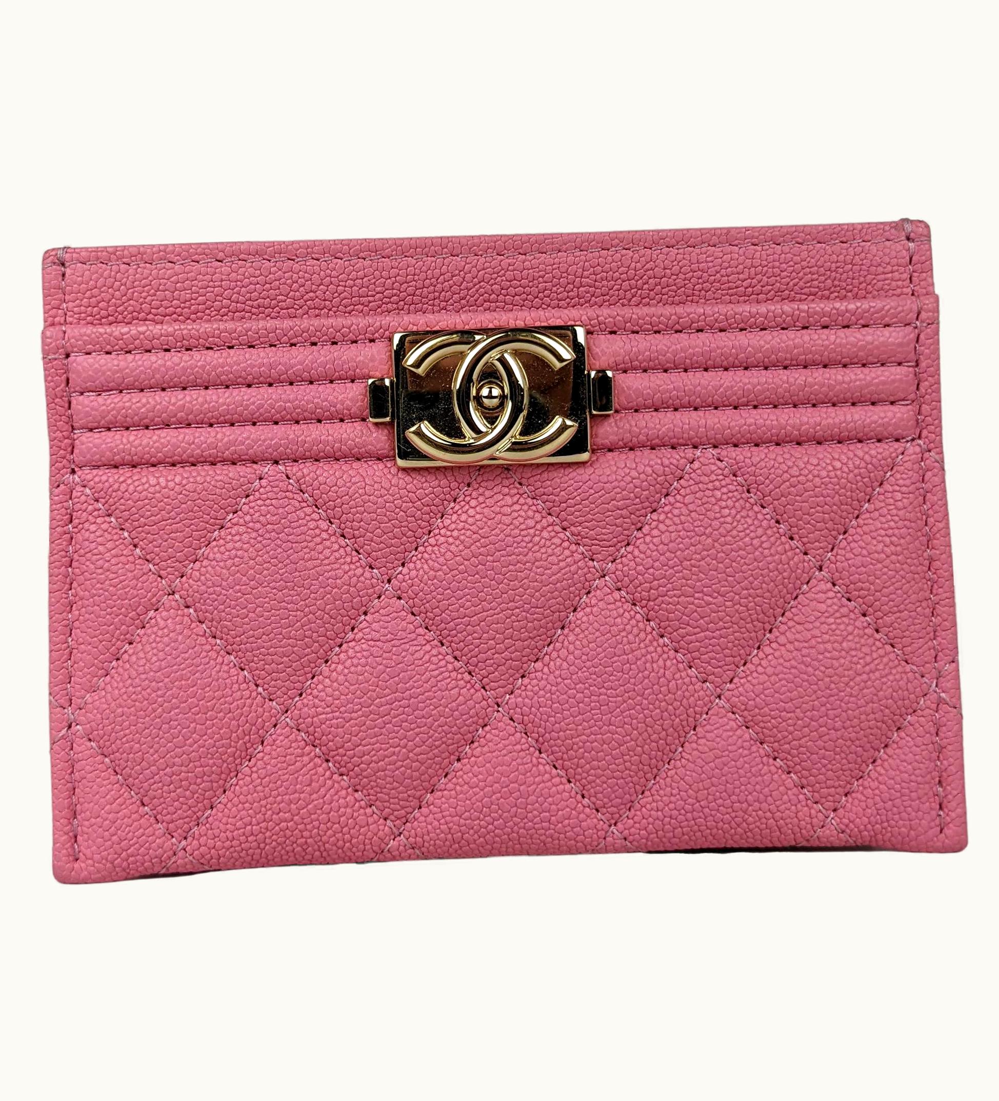 Chanel Chanel Pink Boy Caviar Leather Card Holder Wallet