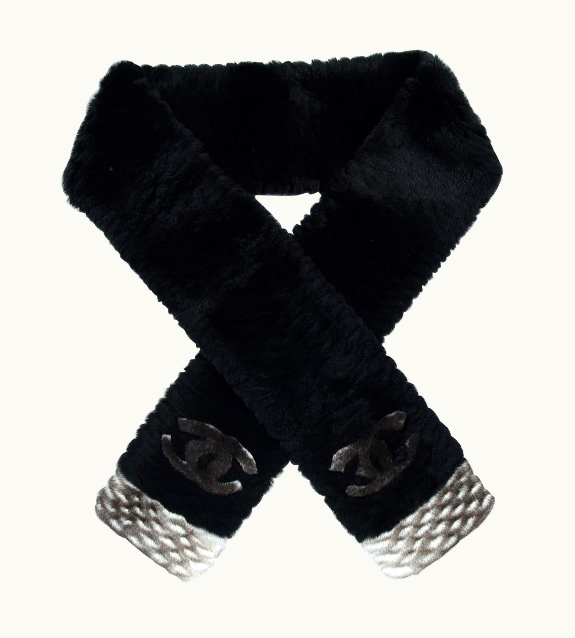 Chanel Chanel Black Elegant Orylag Rabbit Fur Cc Scarf