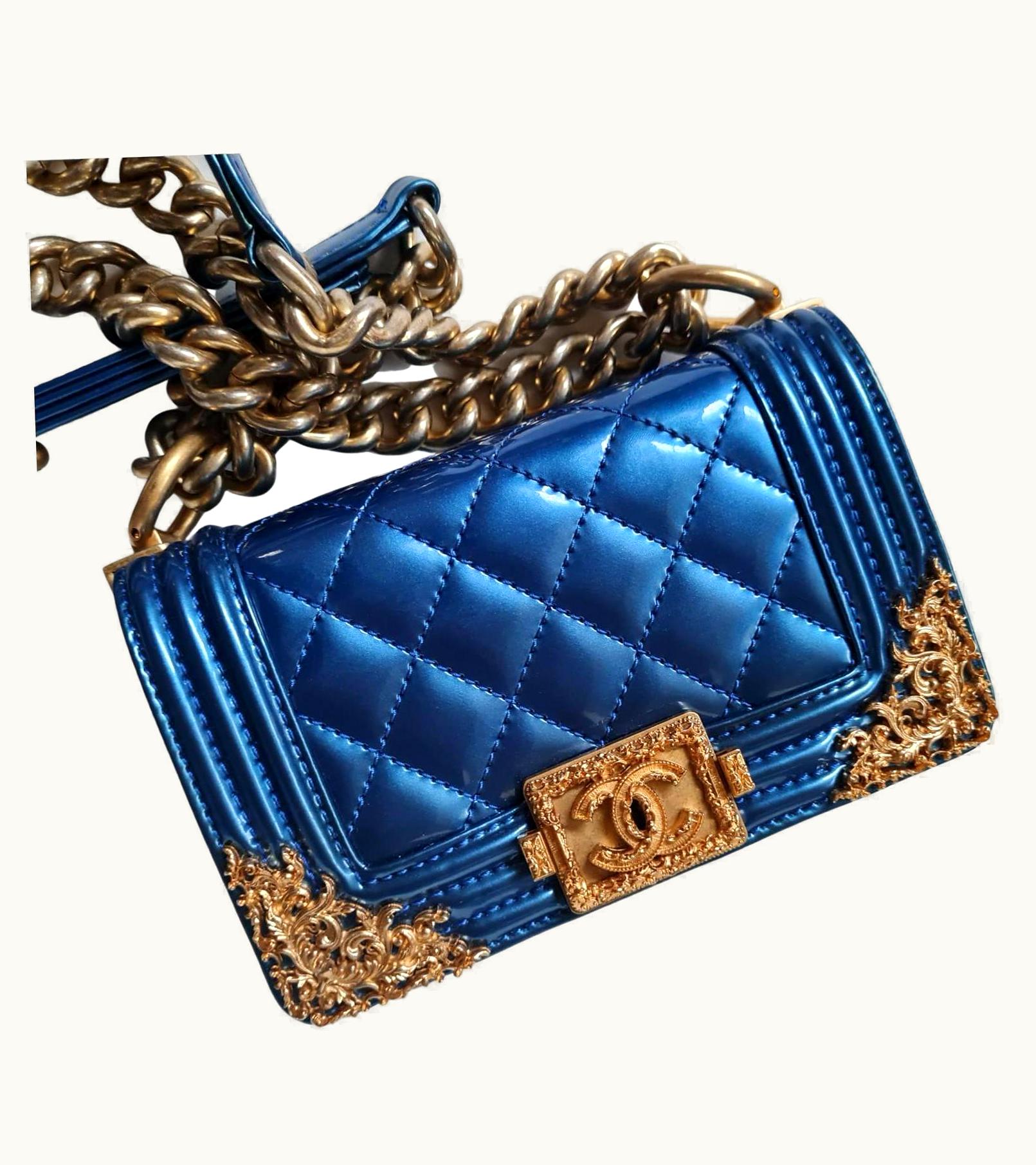 Chanel Chanel Blue Patent Quilted Mini Crossbody Boy Bag