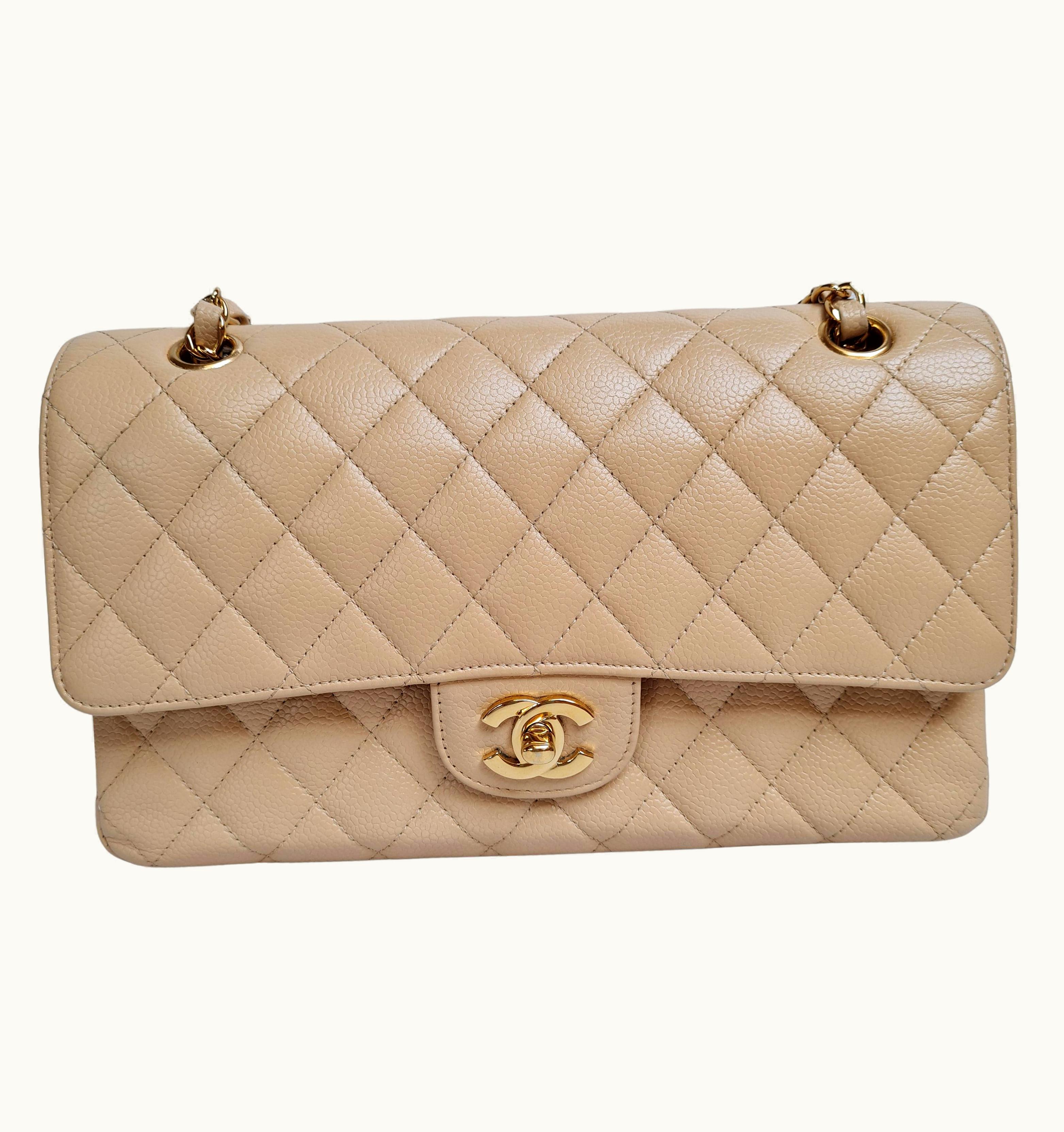 Chanel Chanel Beige Caviar Leather Medium Double Flap Bag
