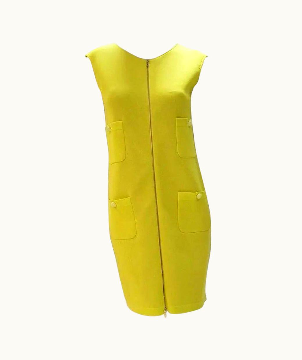 Chanel Chanel Lemon Green Knit Zip Detail Sheath Dress