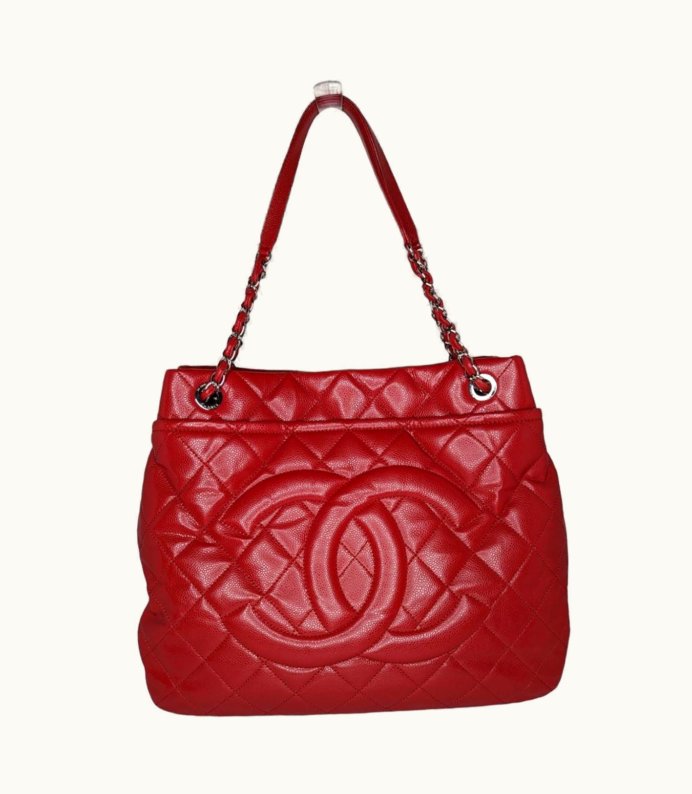 Chanel Chanel Red Quilted Caviar Timeless Soft Shopper Tote