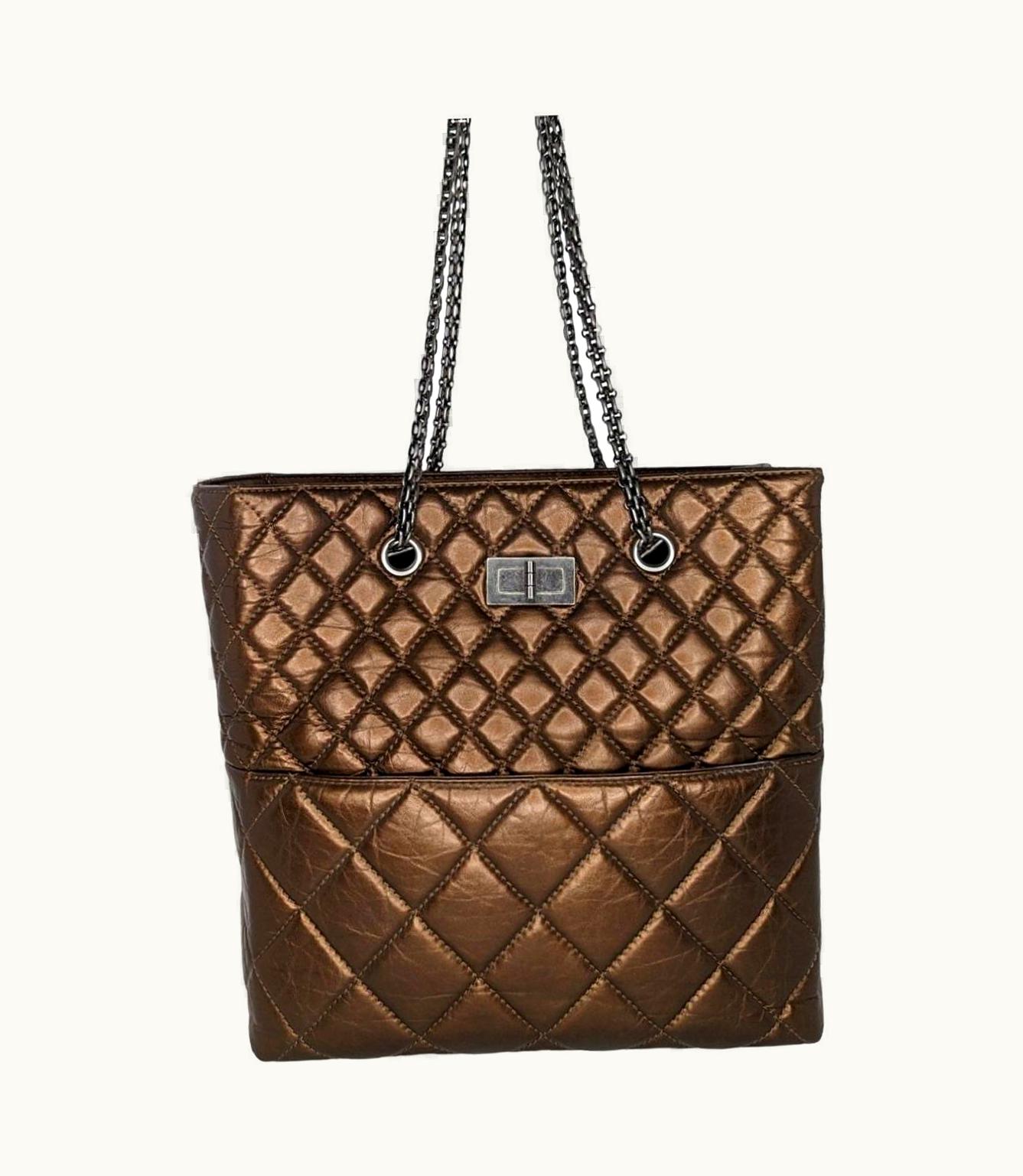 Chanel Chanel Metallic Aged Calfskin Quilted Reissue Tall Tote Bronze