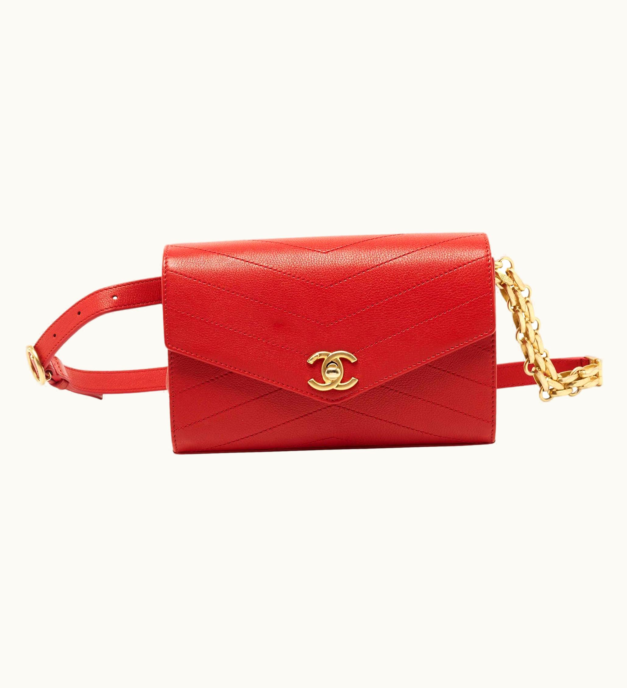 Chanel Chanel Red Chevron Leather Coco Waist Belt Bag