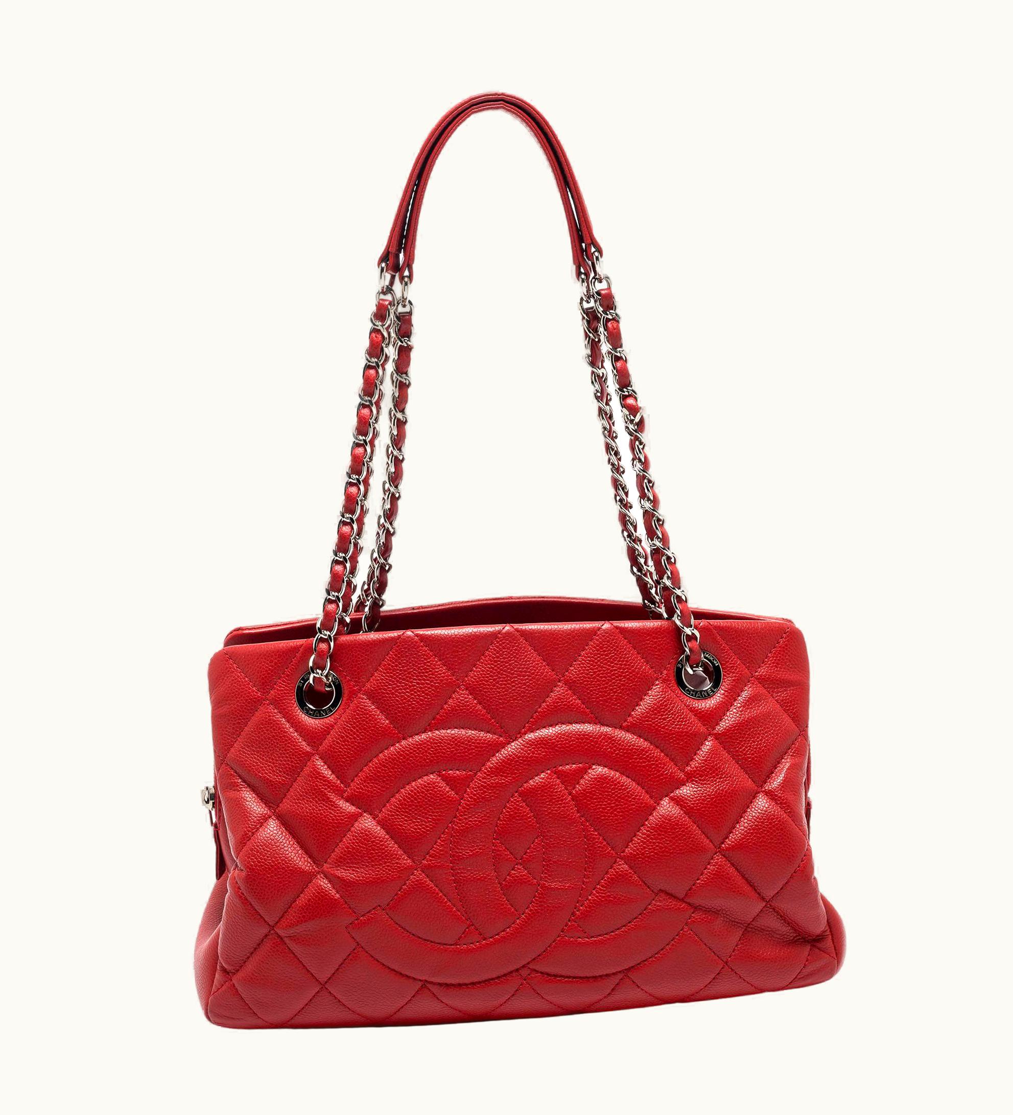 Chanel Chanel Red Quilted Caviar Leather Cc Timeless Tote