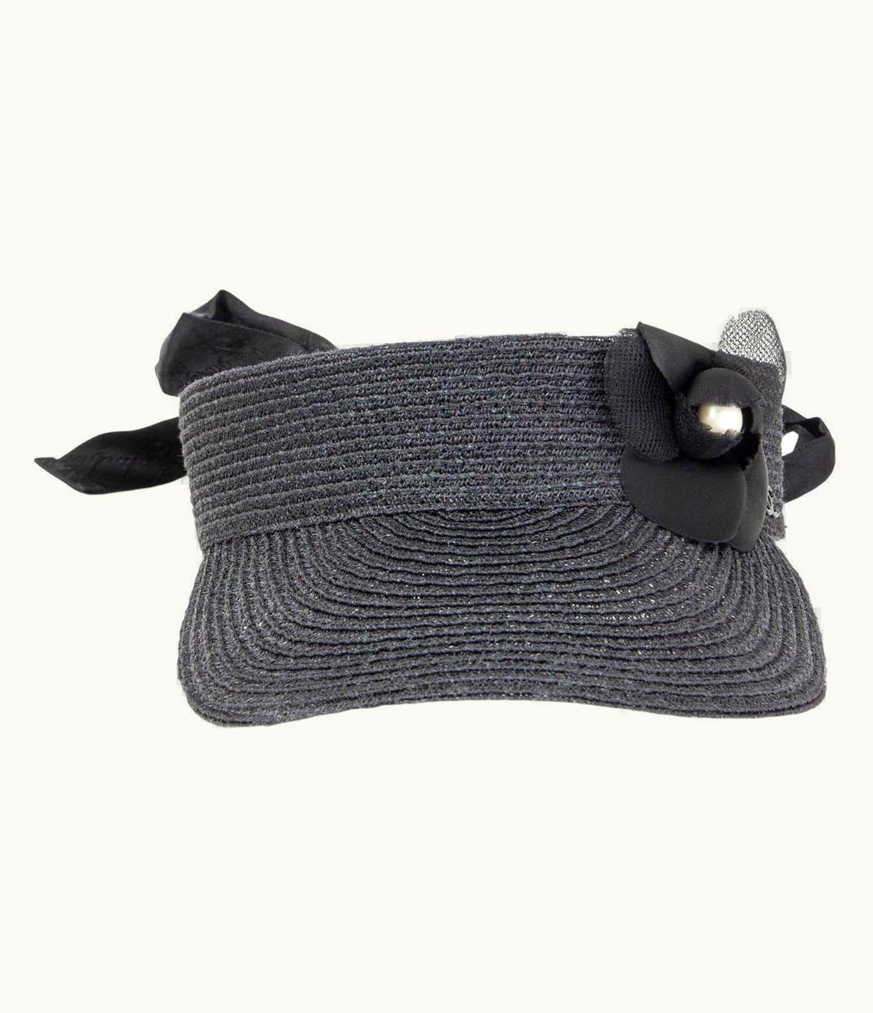Chanel Chanel Black Raffia 2018 Camellia VIsor Hat