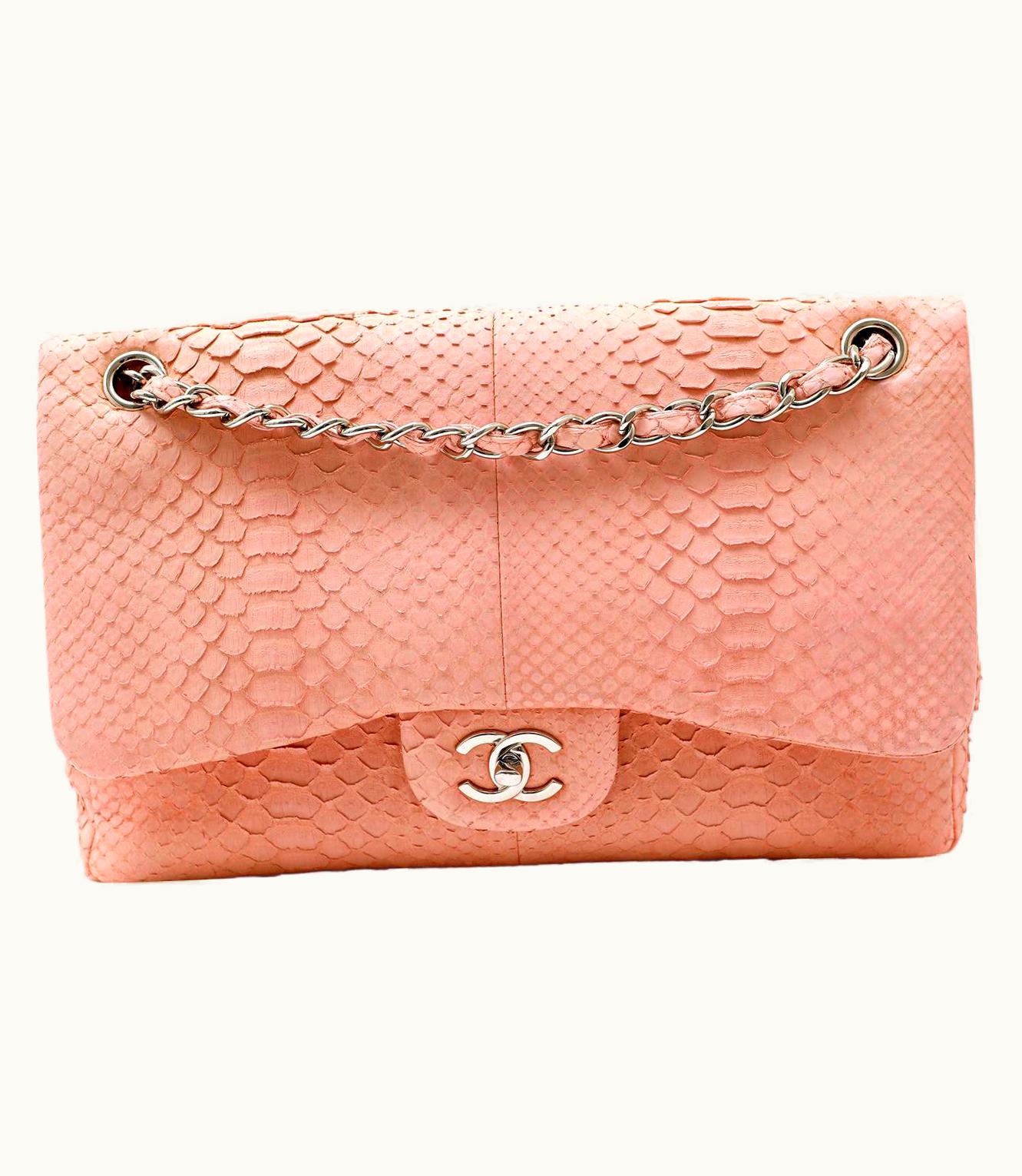 Chanel Chanel Pink Python Jumbo Double Flap Classic Bag
