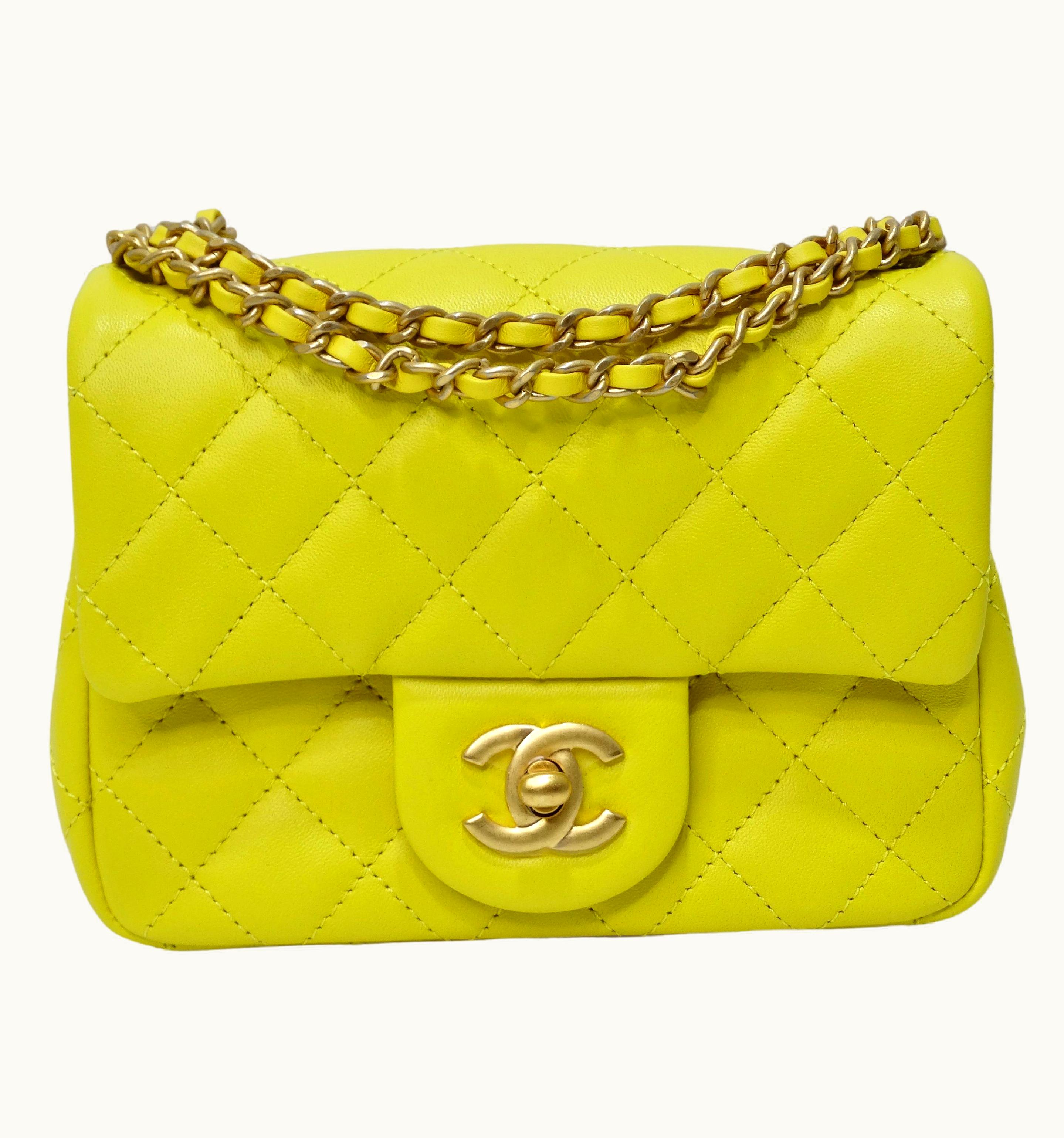 Chanel Chanel Lambskin Quilted Mini Cc Pearl Crush Flap Yellow