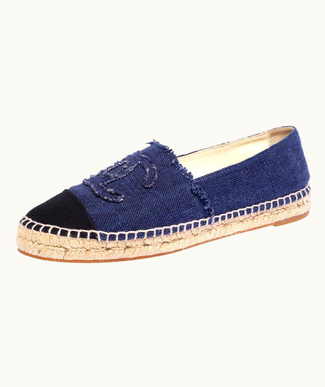 Chanel Chanel Black/Blue Canvas Espadrille Cc Flats