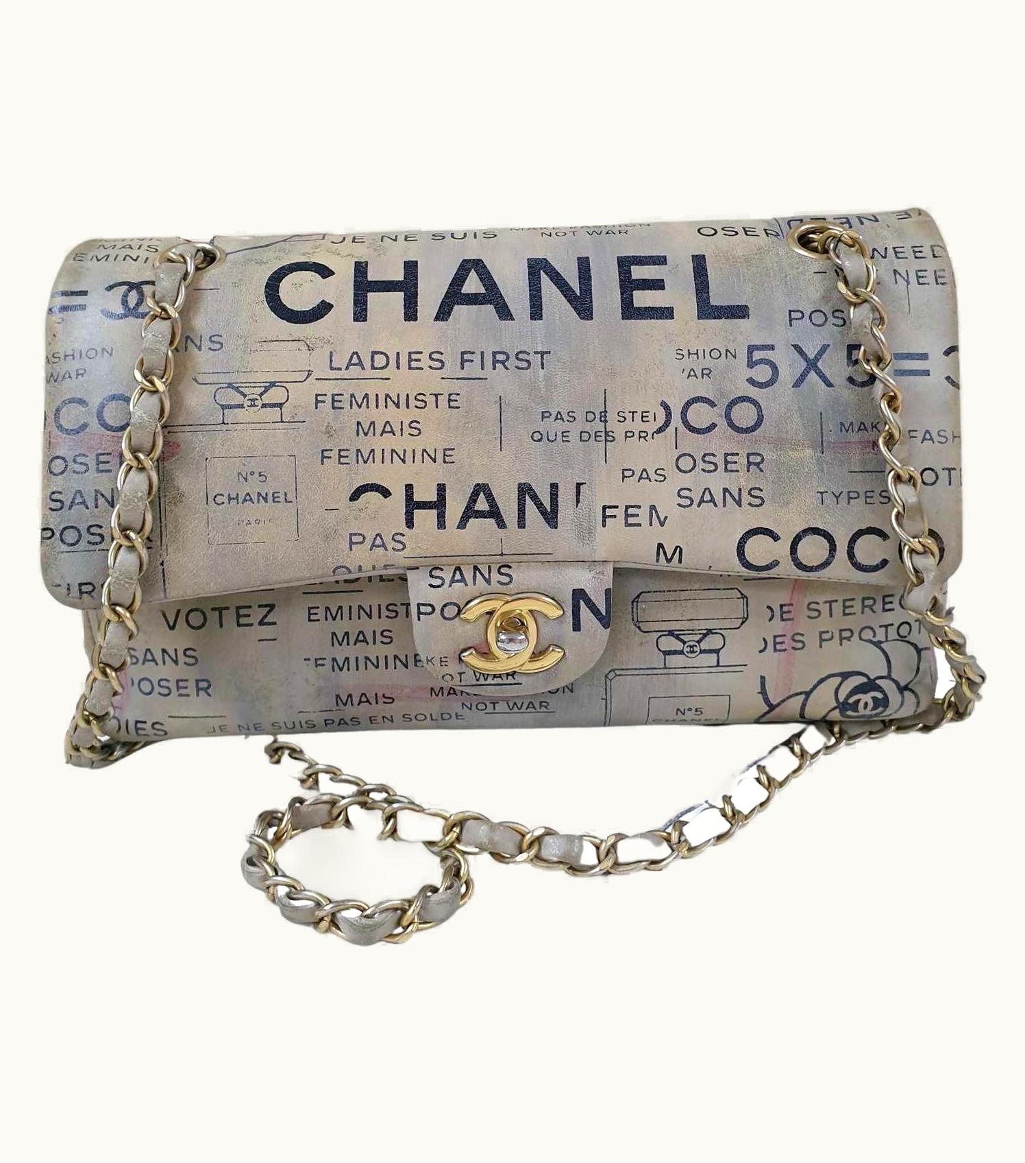 Chanel Chanel Medium Classic Doubl Flap Graffiti Newspaper Shoulder Bag