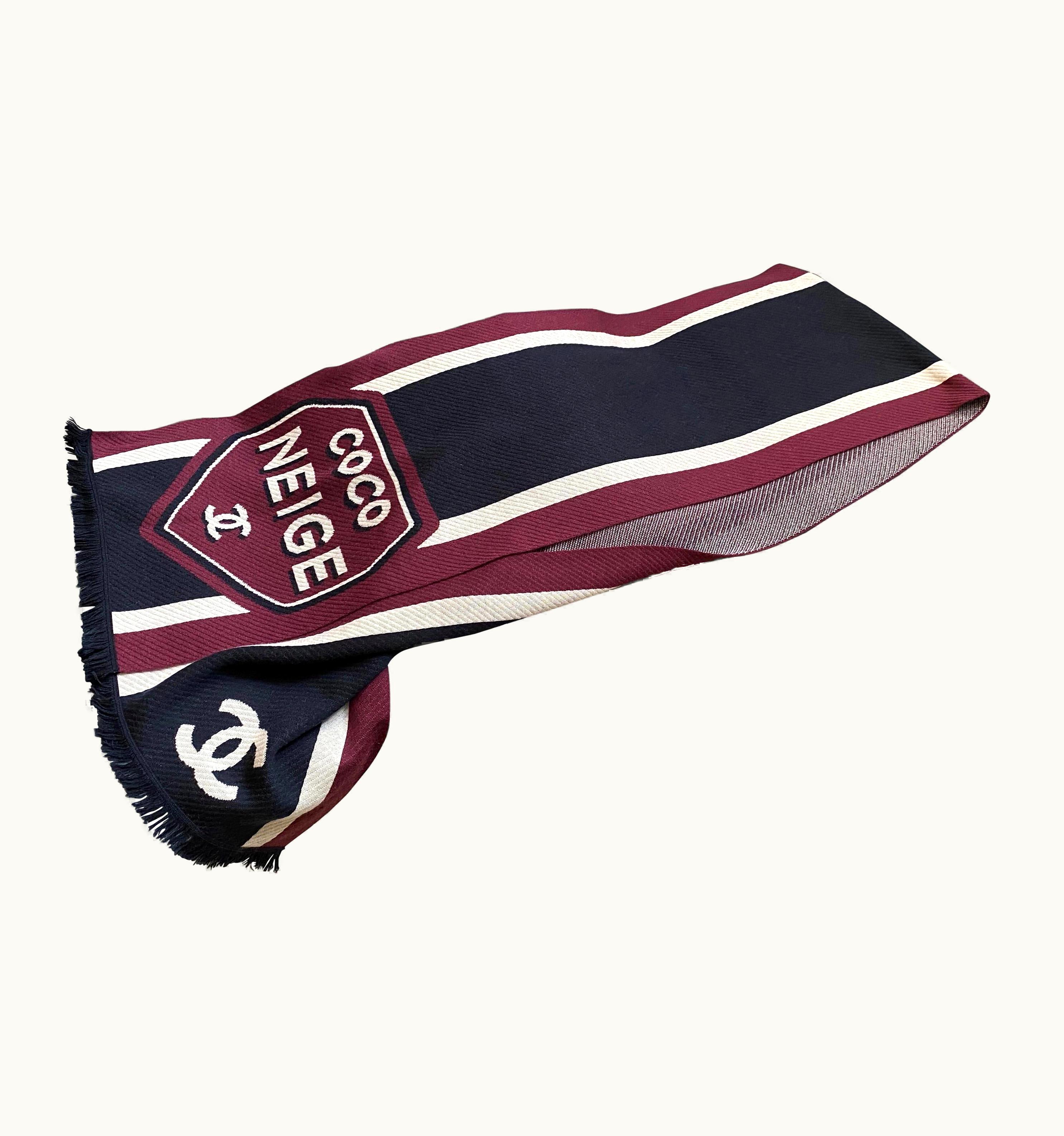 Chanel Amazing Vintage Burgundy Blue And White Cashmere Scarf By Chanel