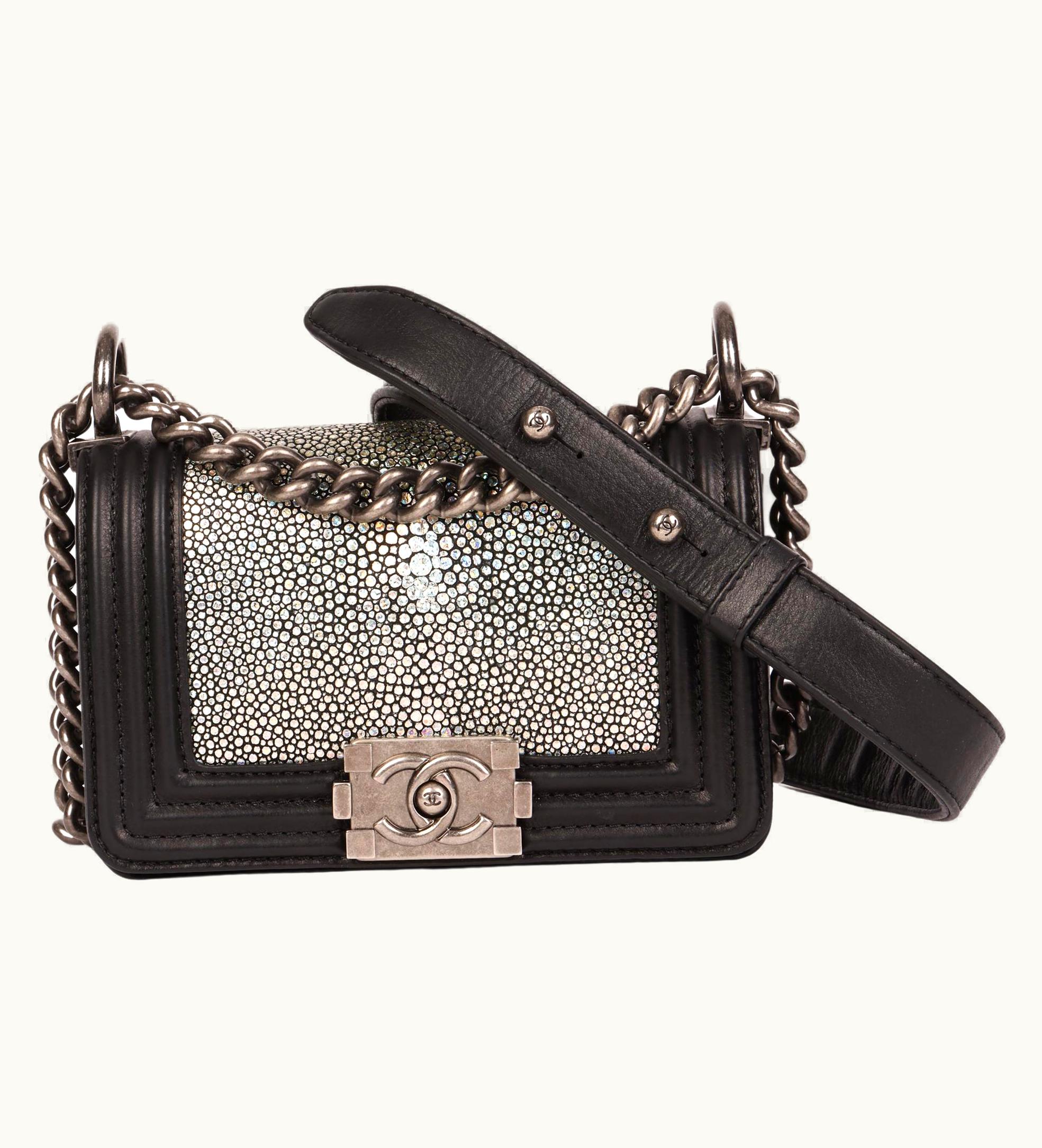 Chanel Chanel Black Lambskin & Hologram Galuchat Micro Le Boy