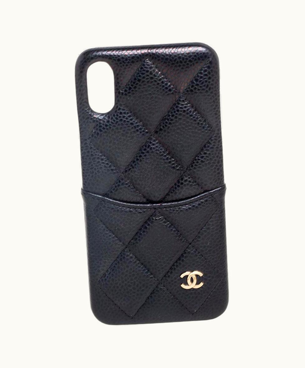 Chanel Chanel Black Quilted Caviar Leather iPhone Case