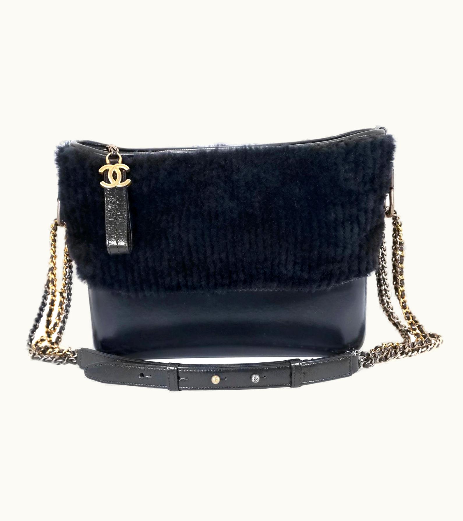 Chanel Chanel Navy Shearling Fur And Leather Gabrielle Bag