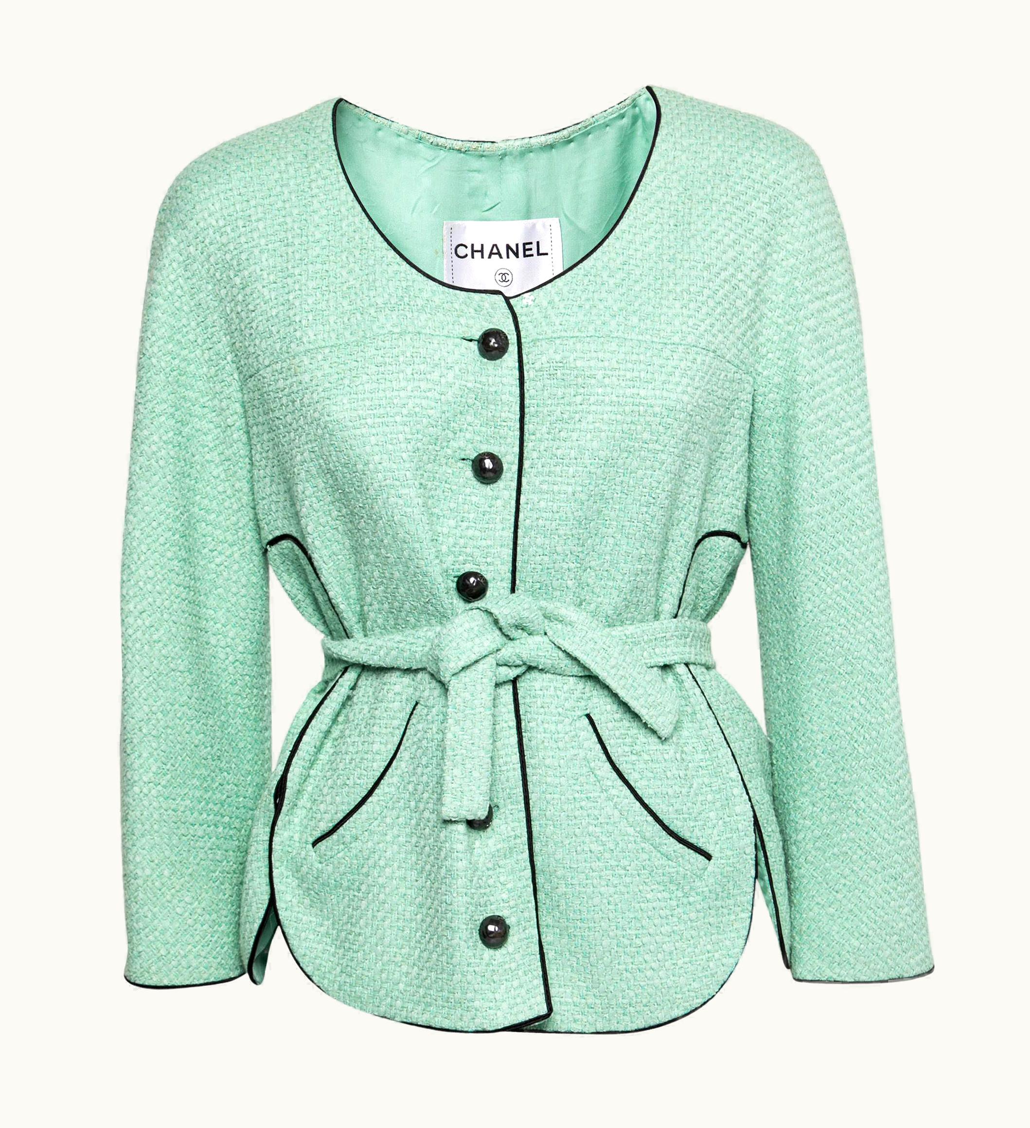 Chanel Chanel Mint Green Tweed Single-Breasted Belted Jacket