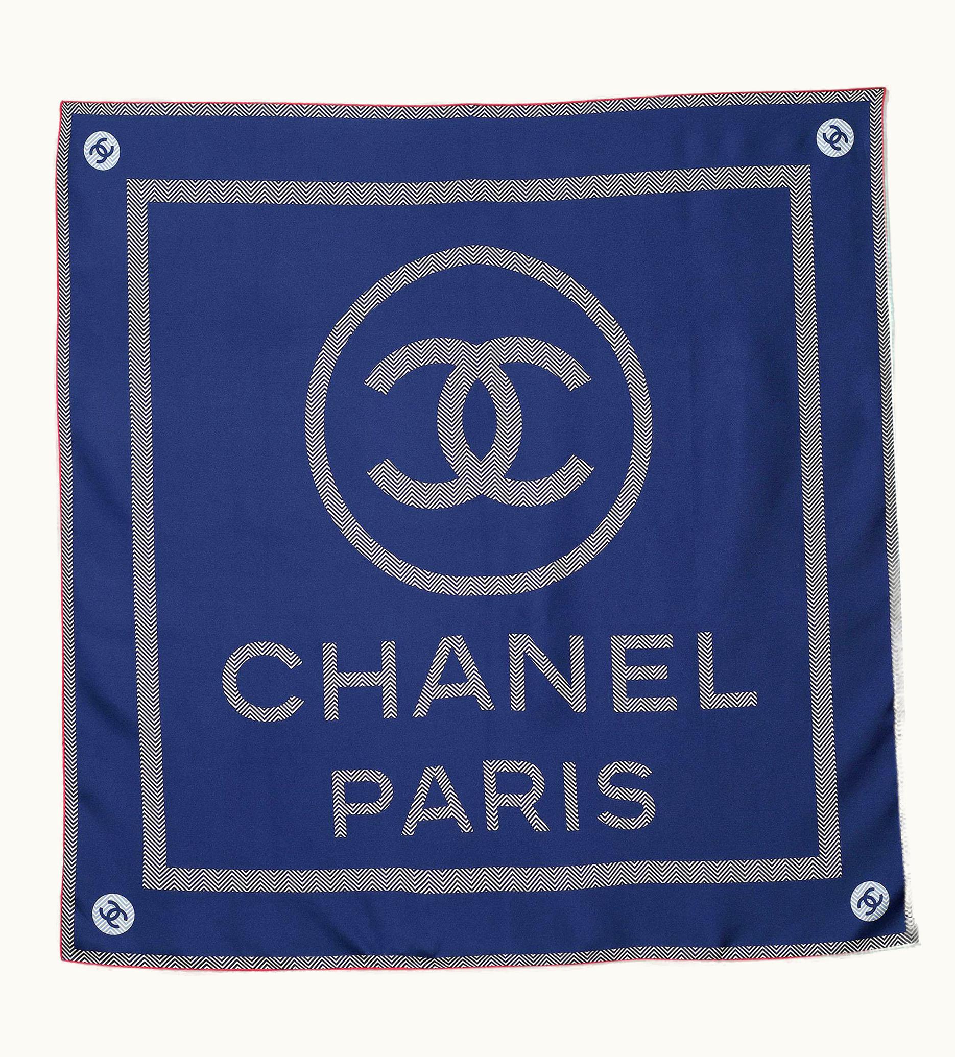Chanel Chanel Navy Blue Cc Logo Print Silk Scarf