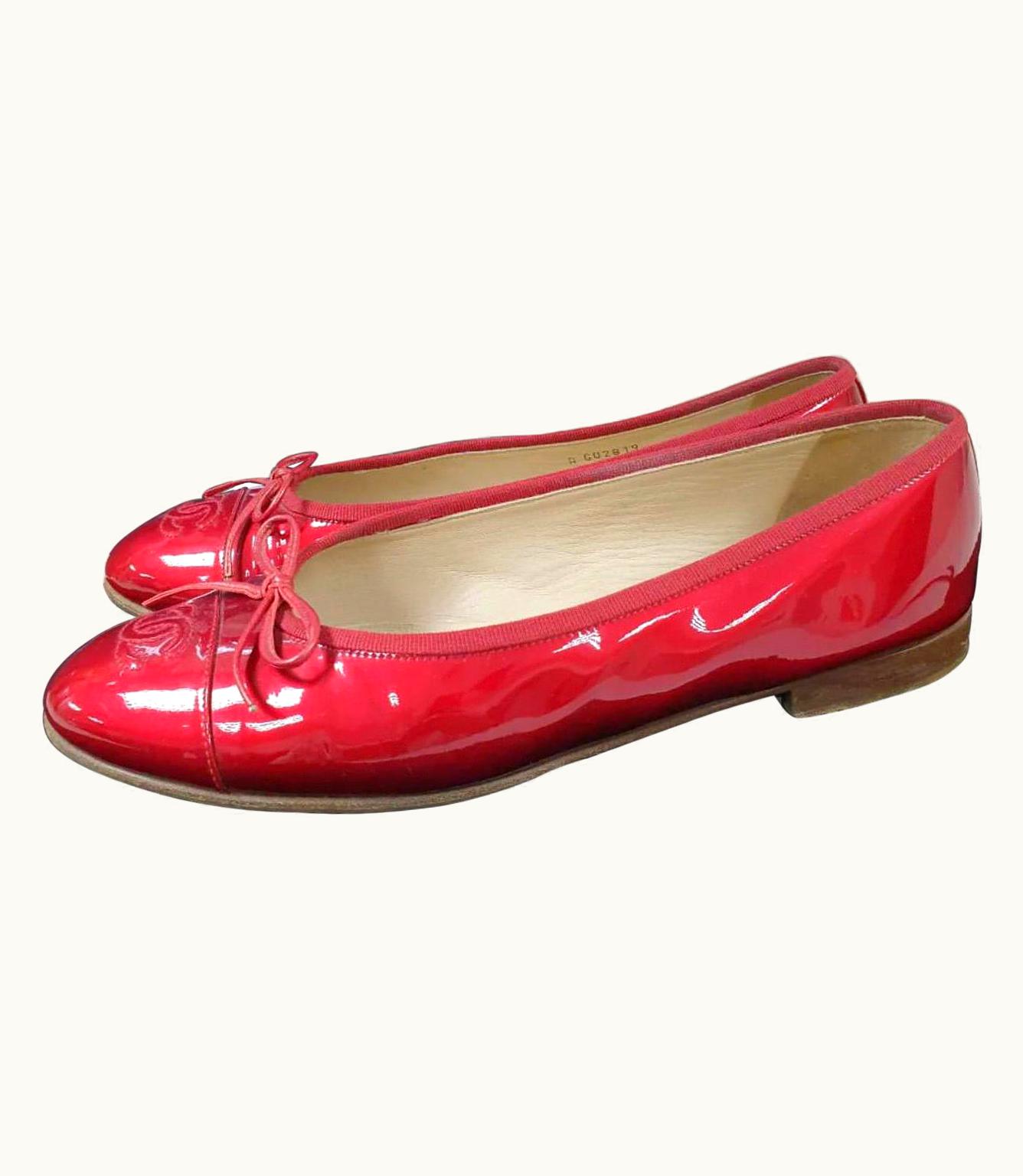 Chanel Chanel Red Patent Leather Cc Logo Ballet Flats