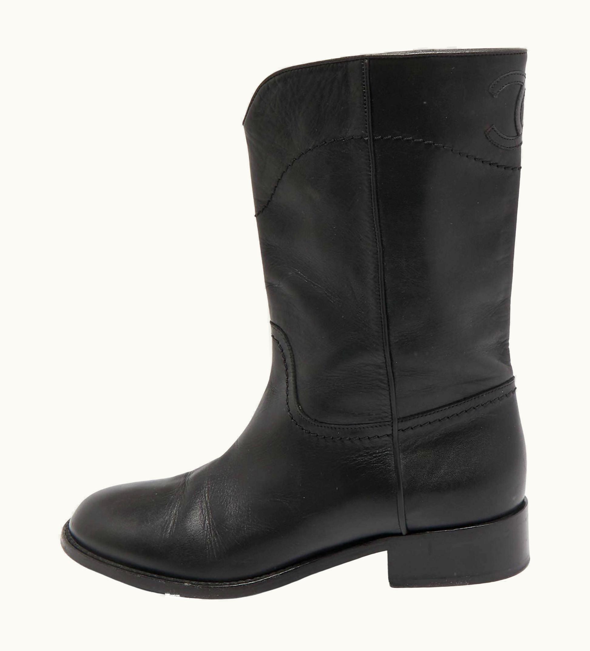 Chanel Chanel Black Leather Calf Length Boots