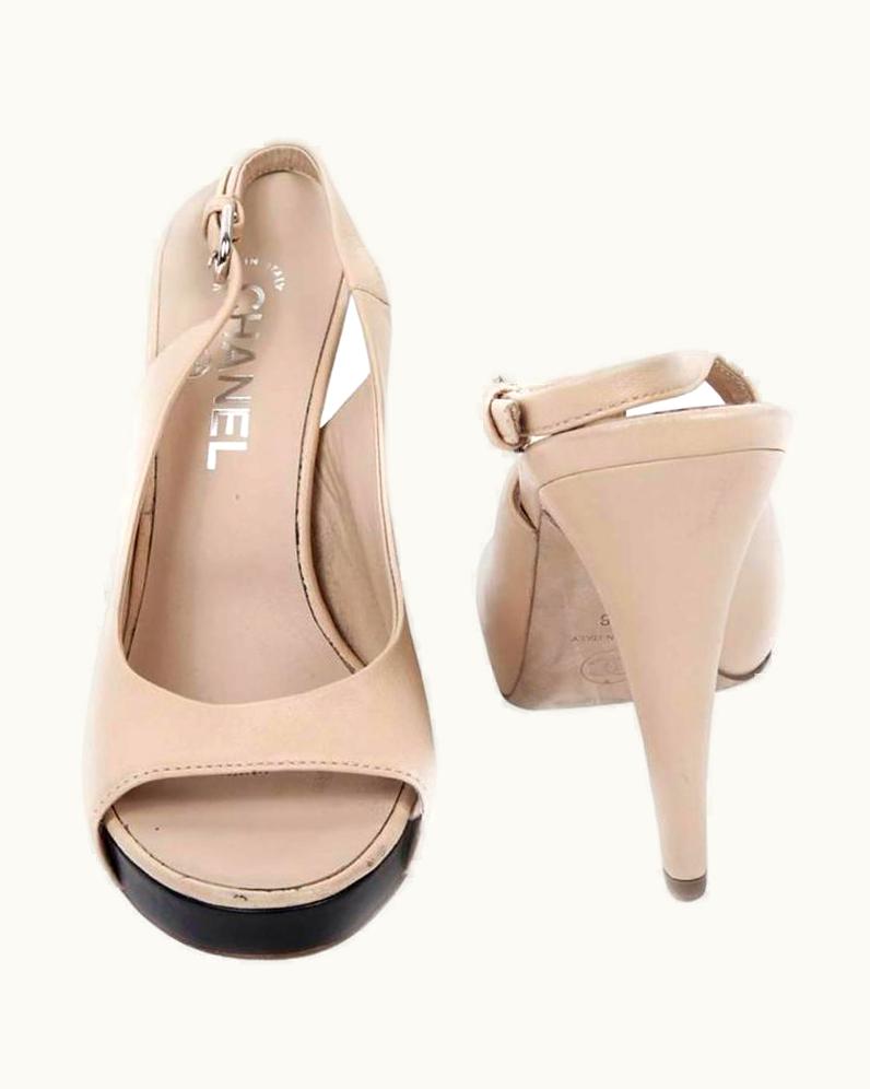 Chanel High Sandals Chanel fr In Beige Lambskin