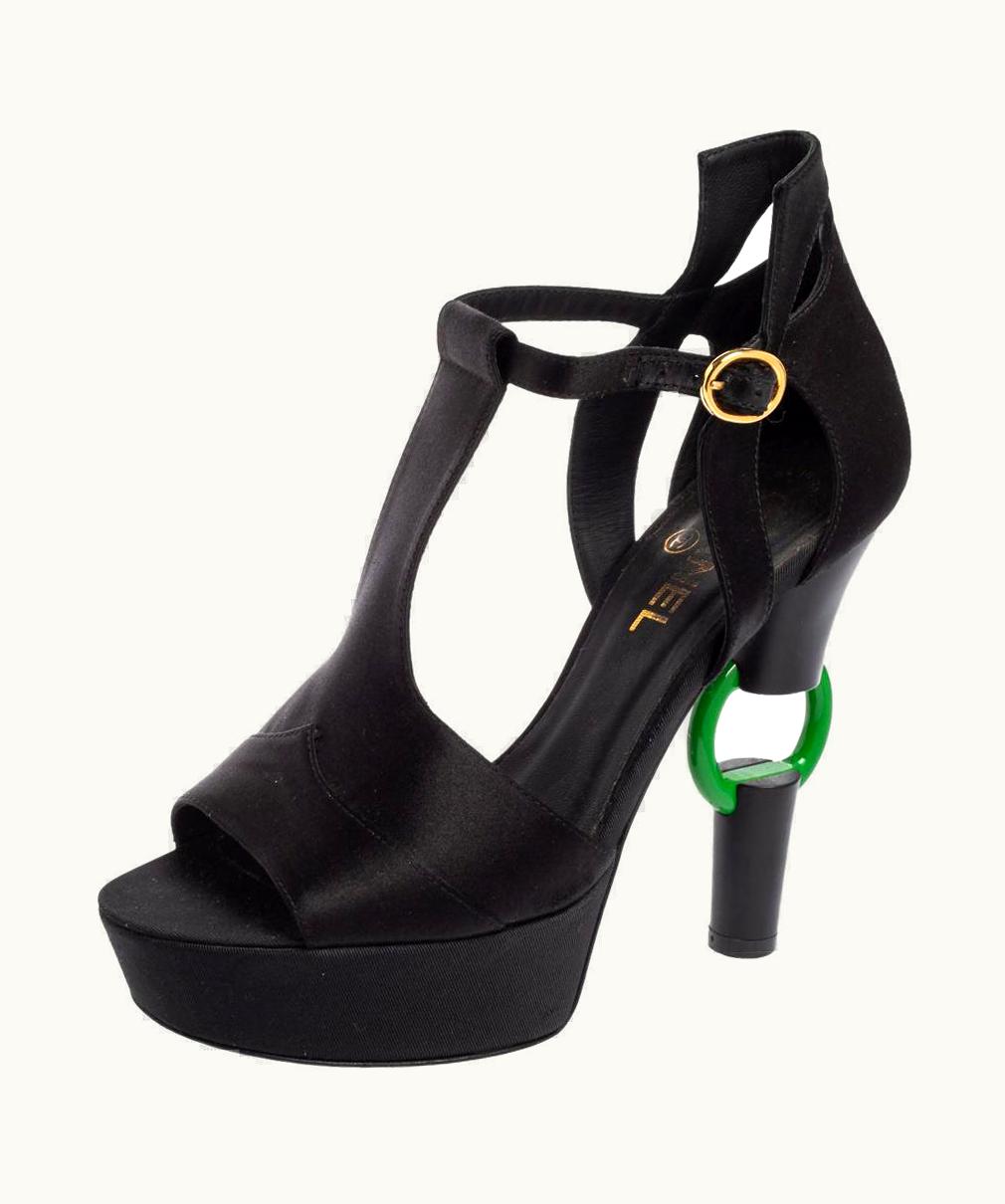 Chanel Chanel Black Satin Jade Platform Sandals UZ0594125