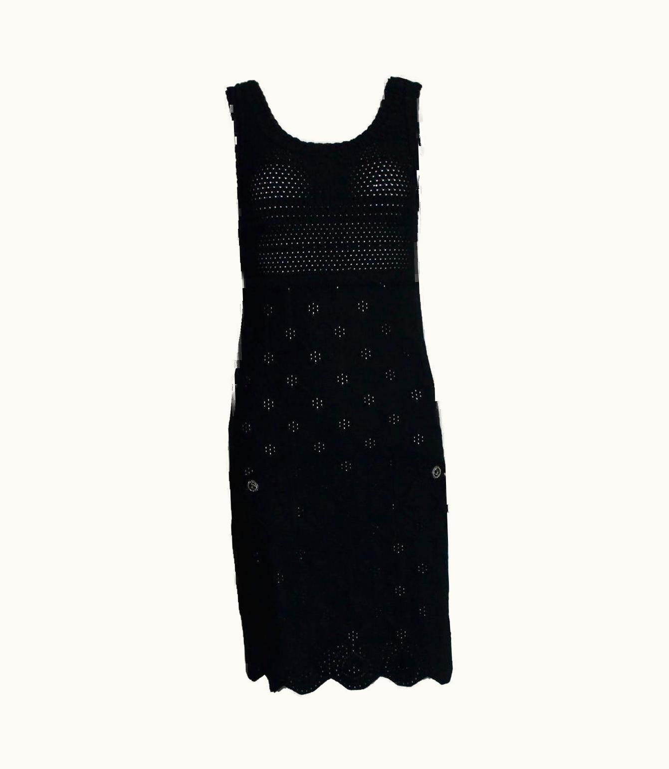 Chanel Chanel Black Crochet Knit Cocktail Dress Lbd