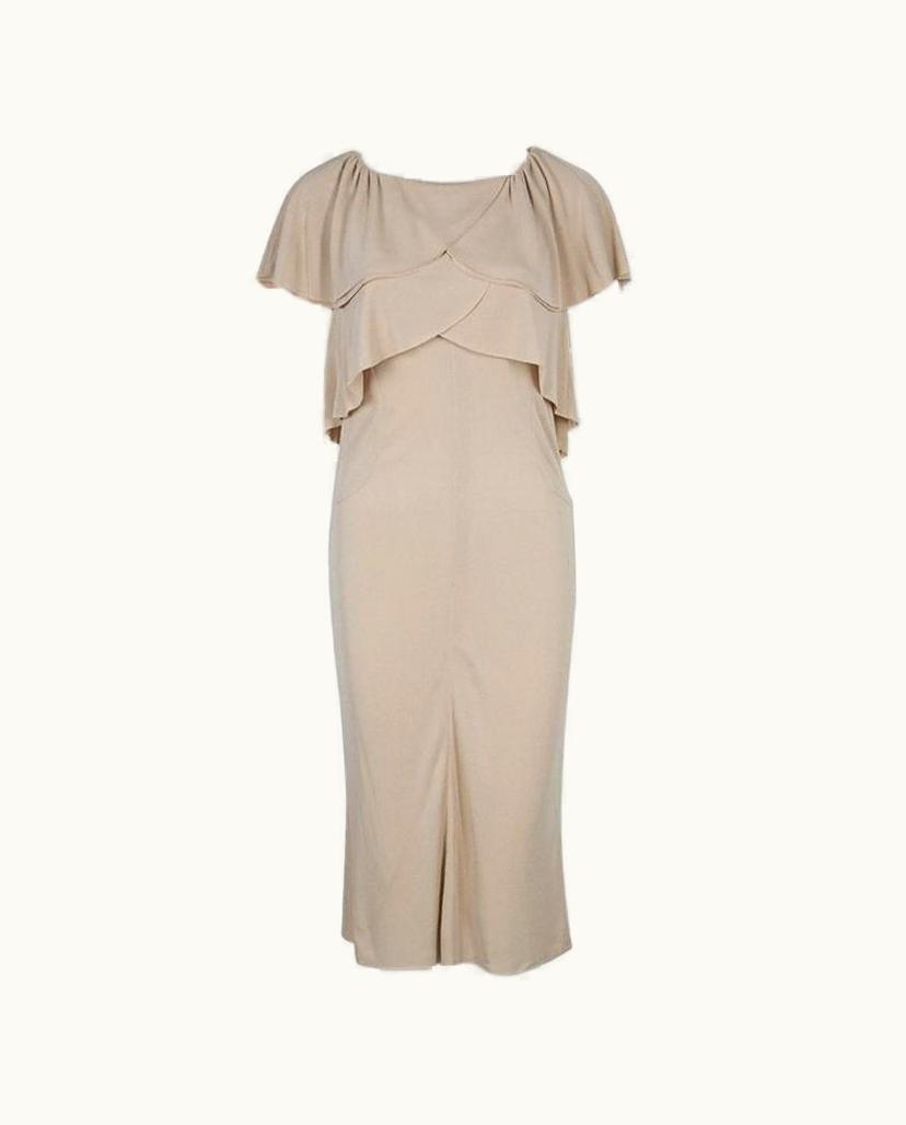 Chanel Chanel Beige Knit Petal Sleeve Ruffle Detail Dress