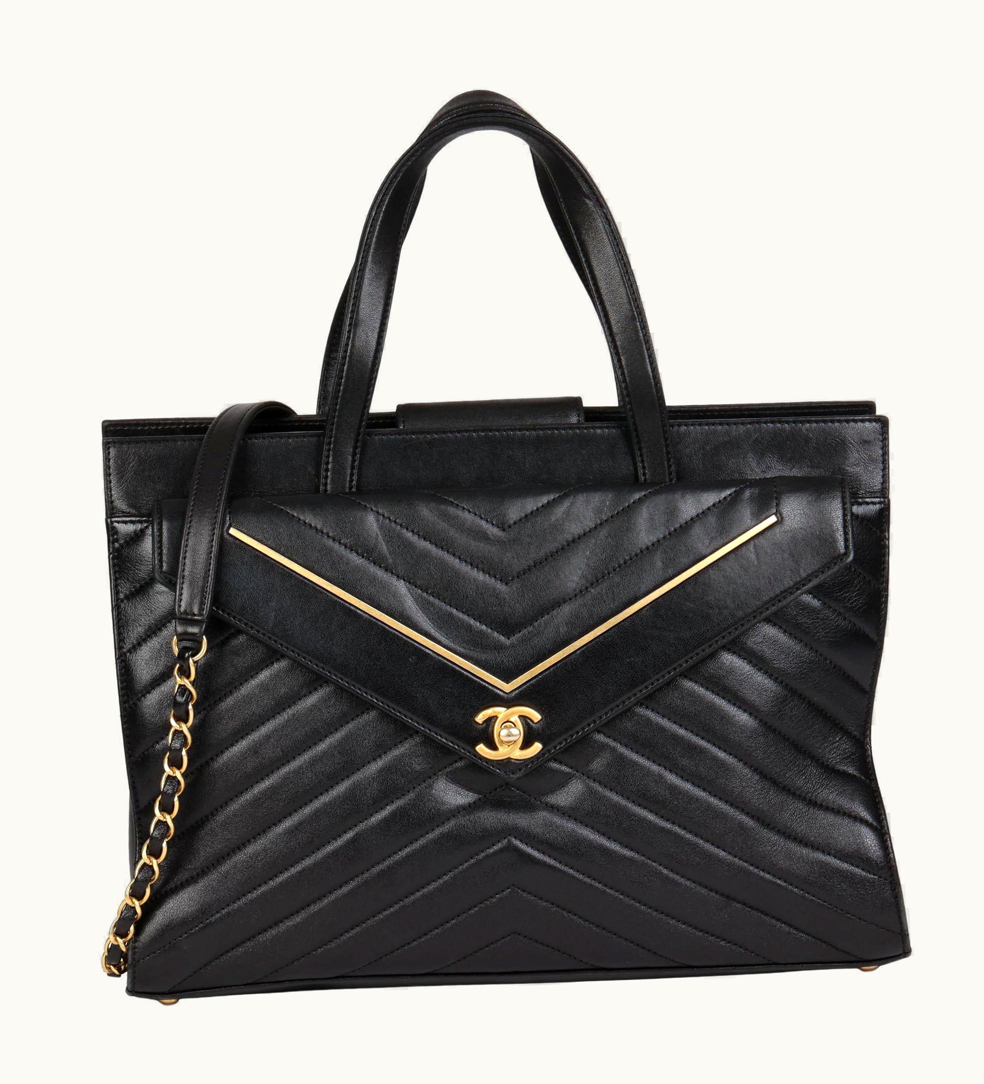 Chanel Chanel Black Chevron Quilted Lambskin Classic Shoulder Tote