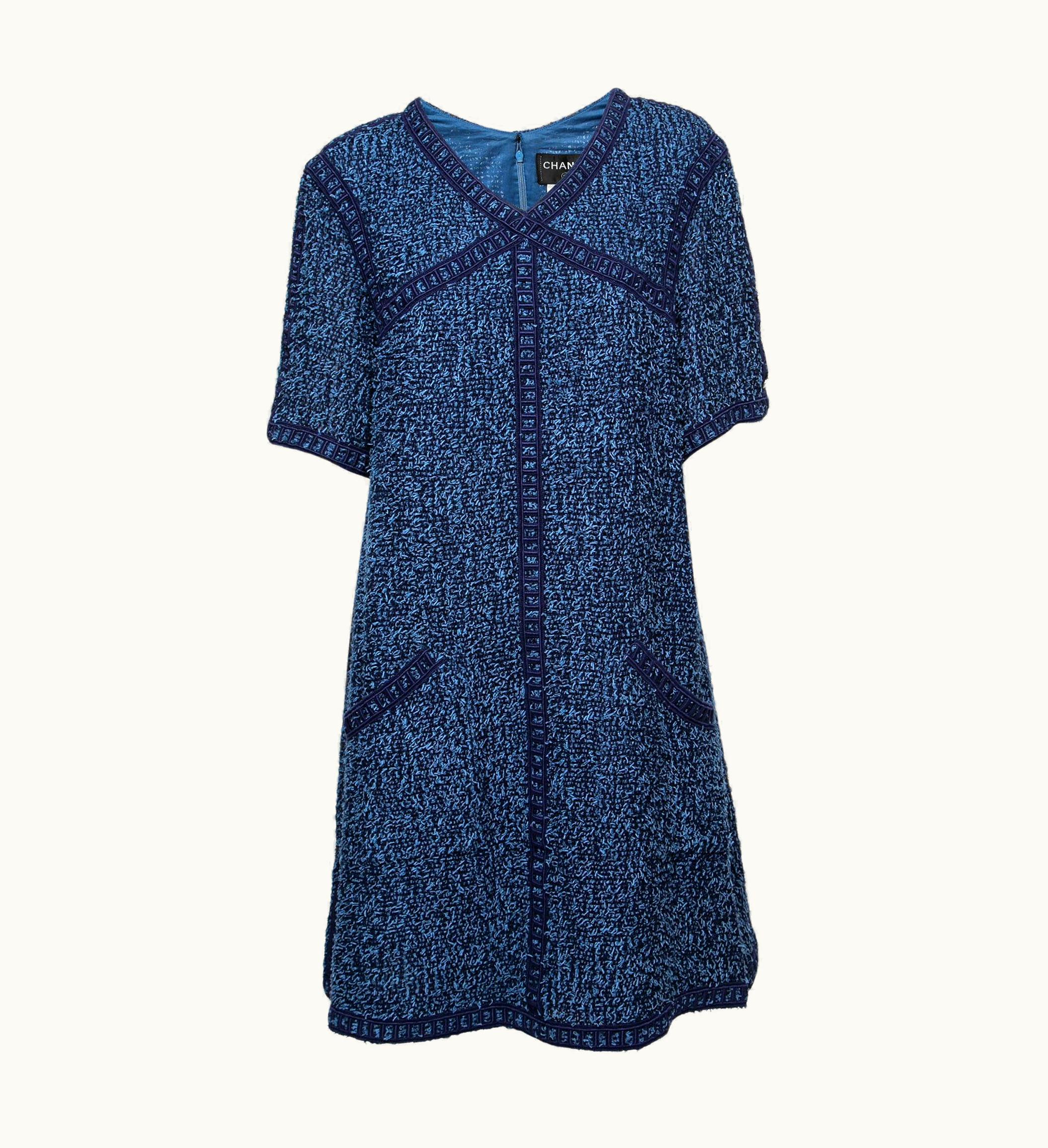 Chanel Chanel Blue Bouclé Tweed Pocketed Shift Dress
