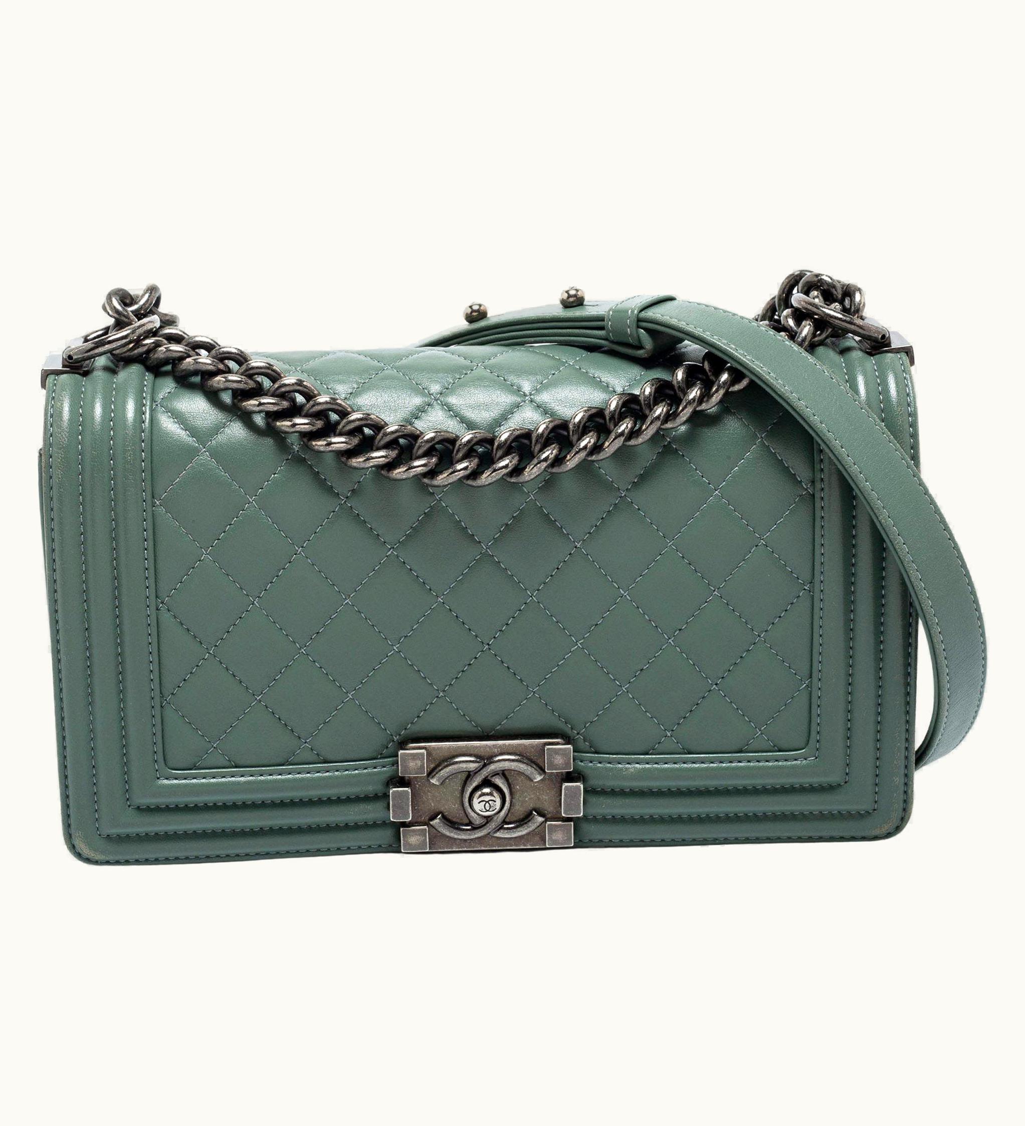 Chanel Chanel Light Green Chevron Leather Medium Boy Flap Bag