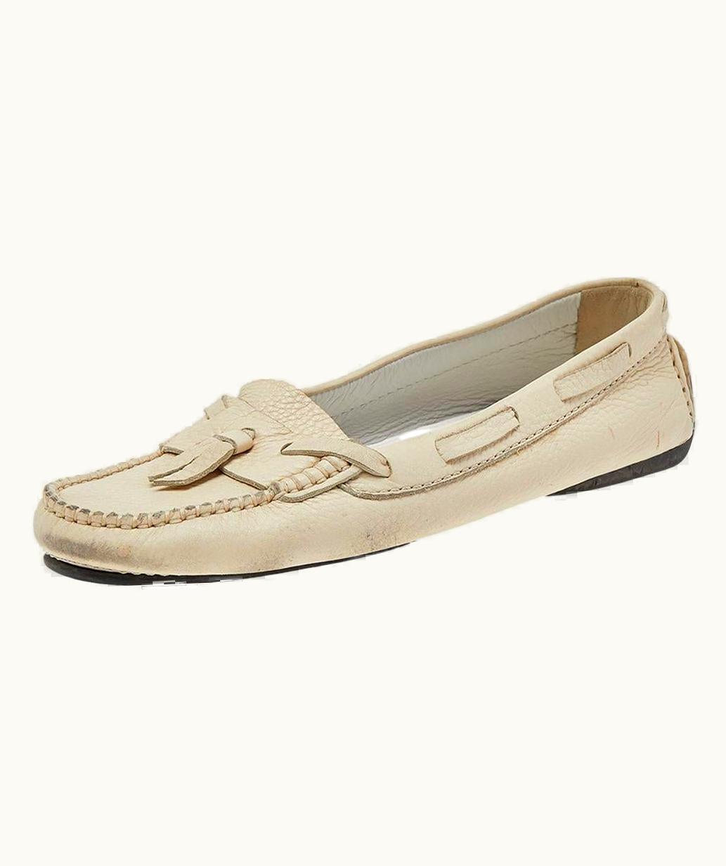 Chanel Chanel Cream Leather Slip On Loafers