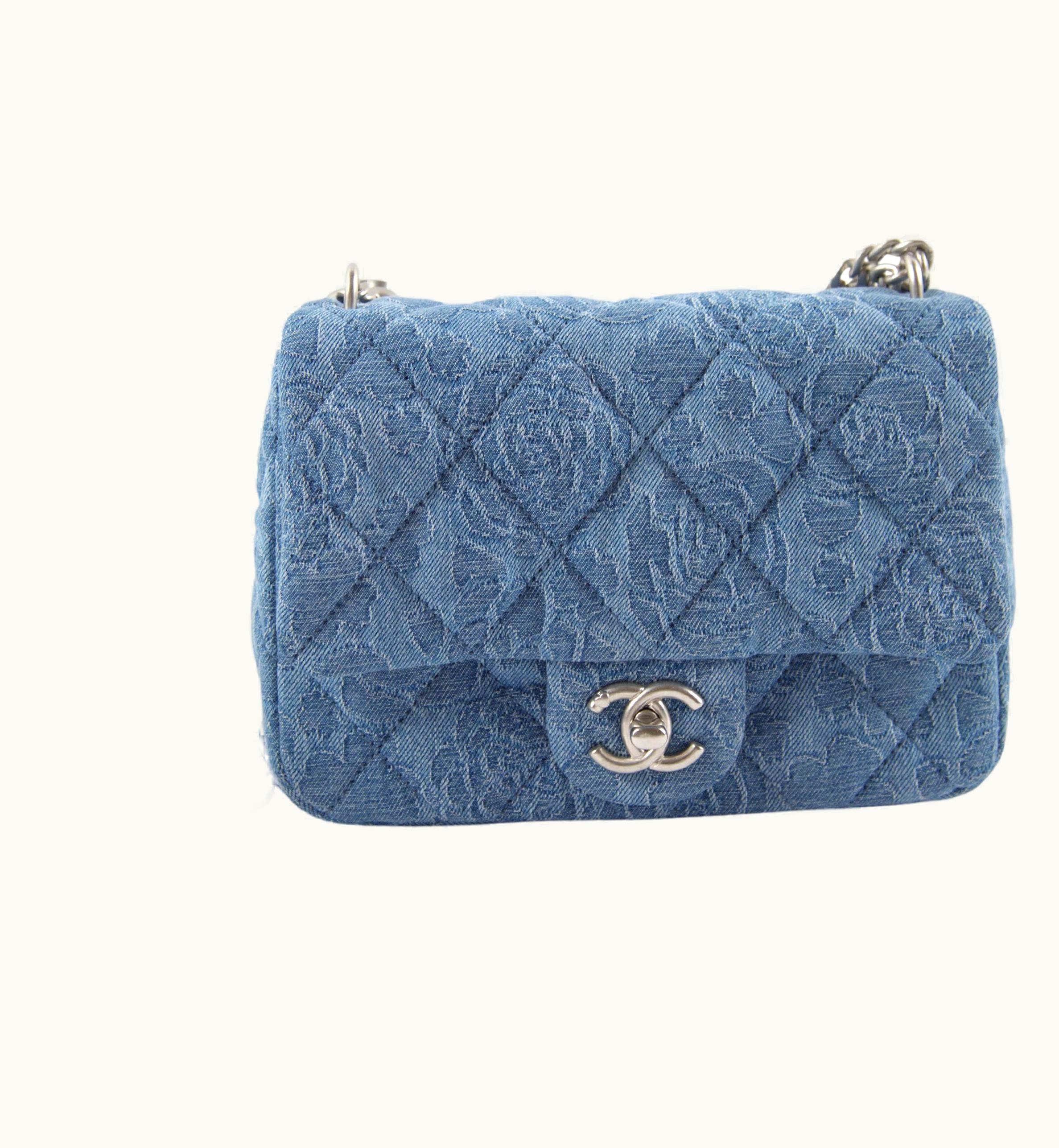 Chanel Chanel S/S Camellia Mini Square Flap Bag Denim With Silver-Tone Hardware