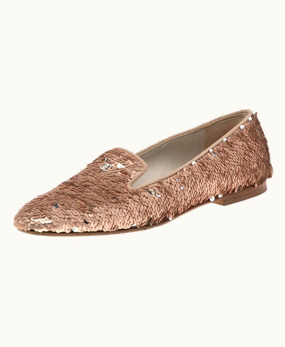 Chanel Chanel Pink Sequins Cc Smoking Slippers