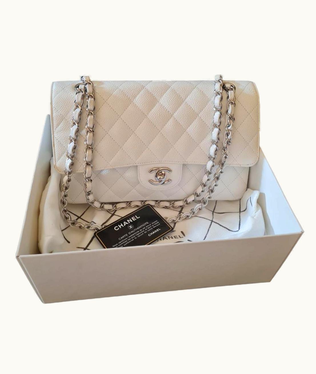 Chanel Chanel White Caviar Quilted Medium Classic Double Flap Bag