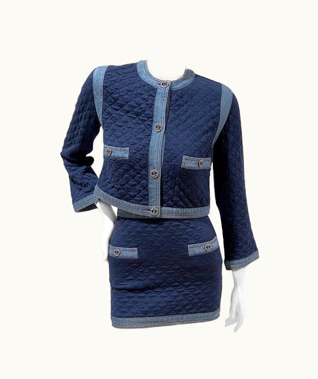 Chanel Chanel Denim Trim Jacket And Mini Skirt Suit S/S 2018