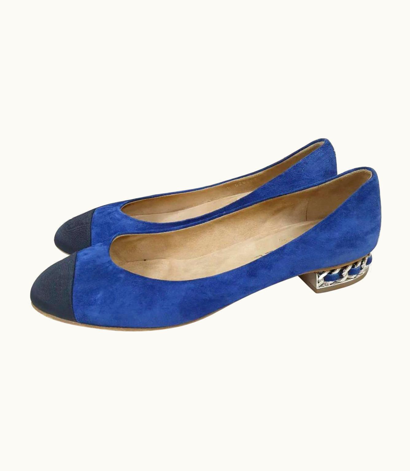 Chanel Chanel Black Toe Blue Suede Ballet Flats Shoe