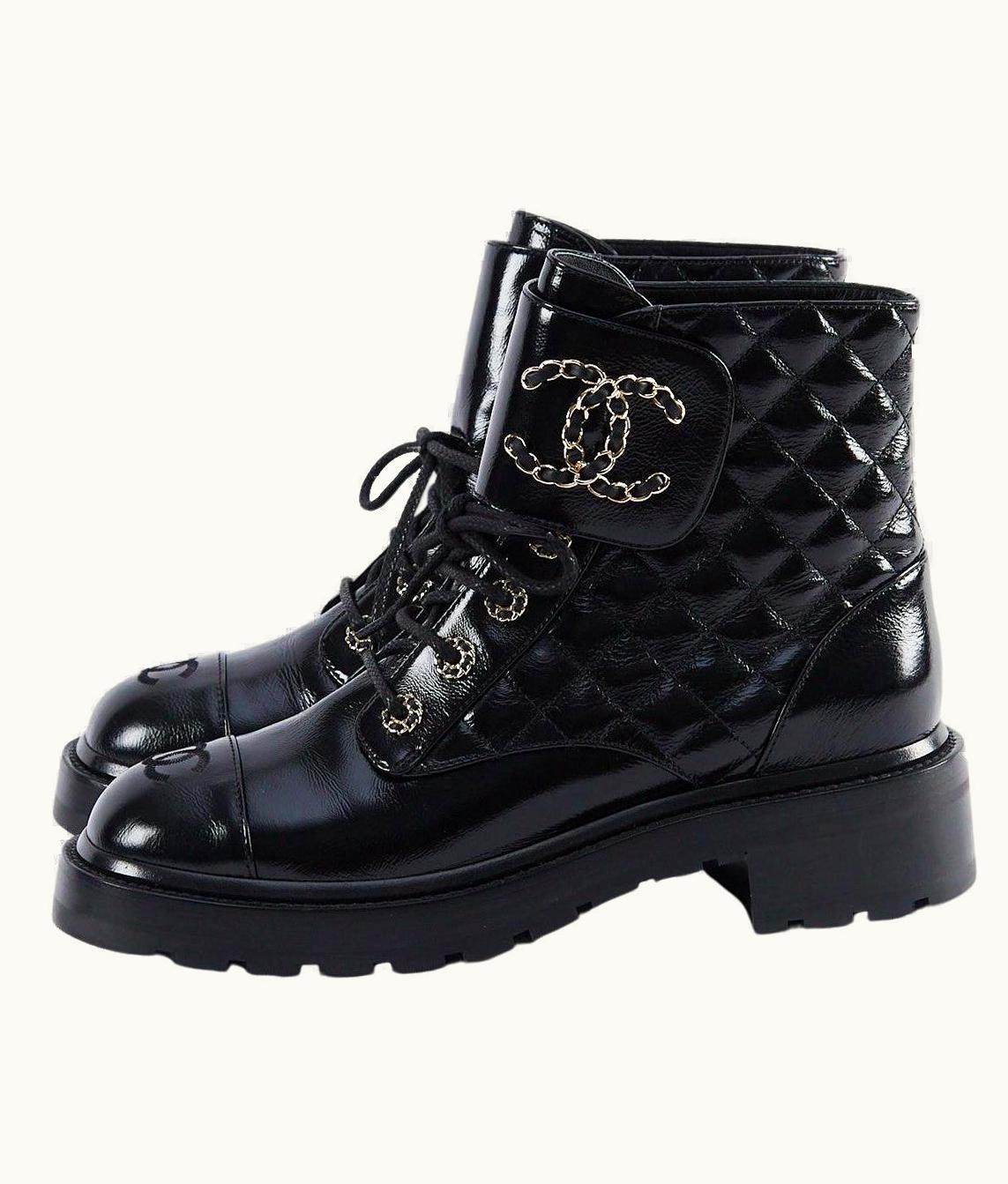 Chanel Chanel Quilted Ankle Boots Black With Gold Hardware -