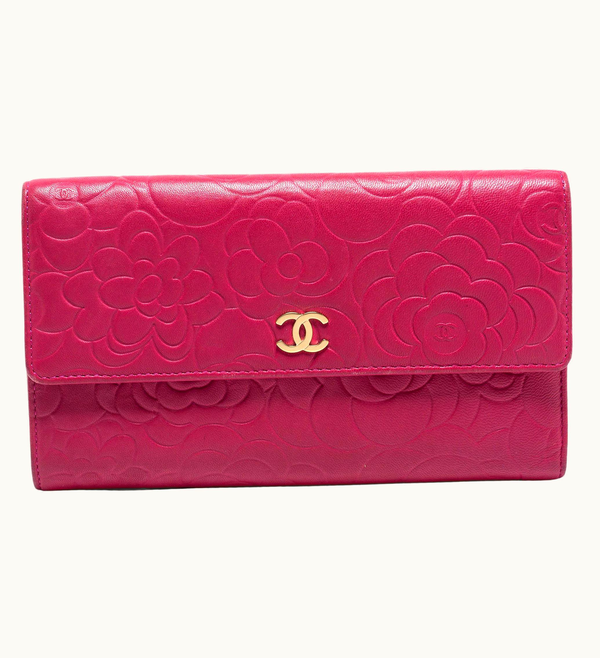 Chanel Chanel Pink Camellia Embossed Leather Cc Flap Wallet