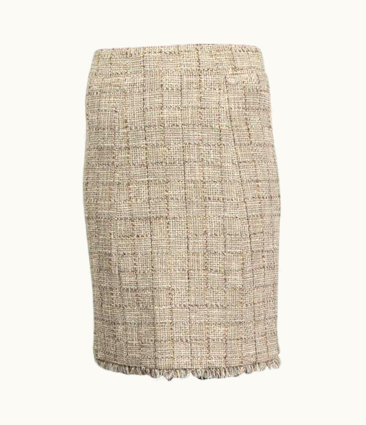 Chanel Chanel Beige & Gold Cotton Lurex Tweed Skirt