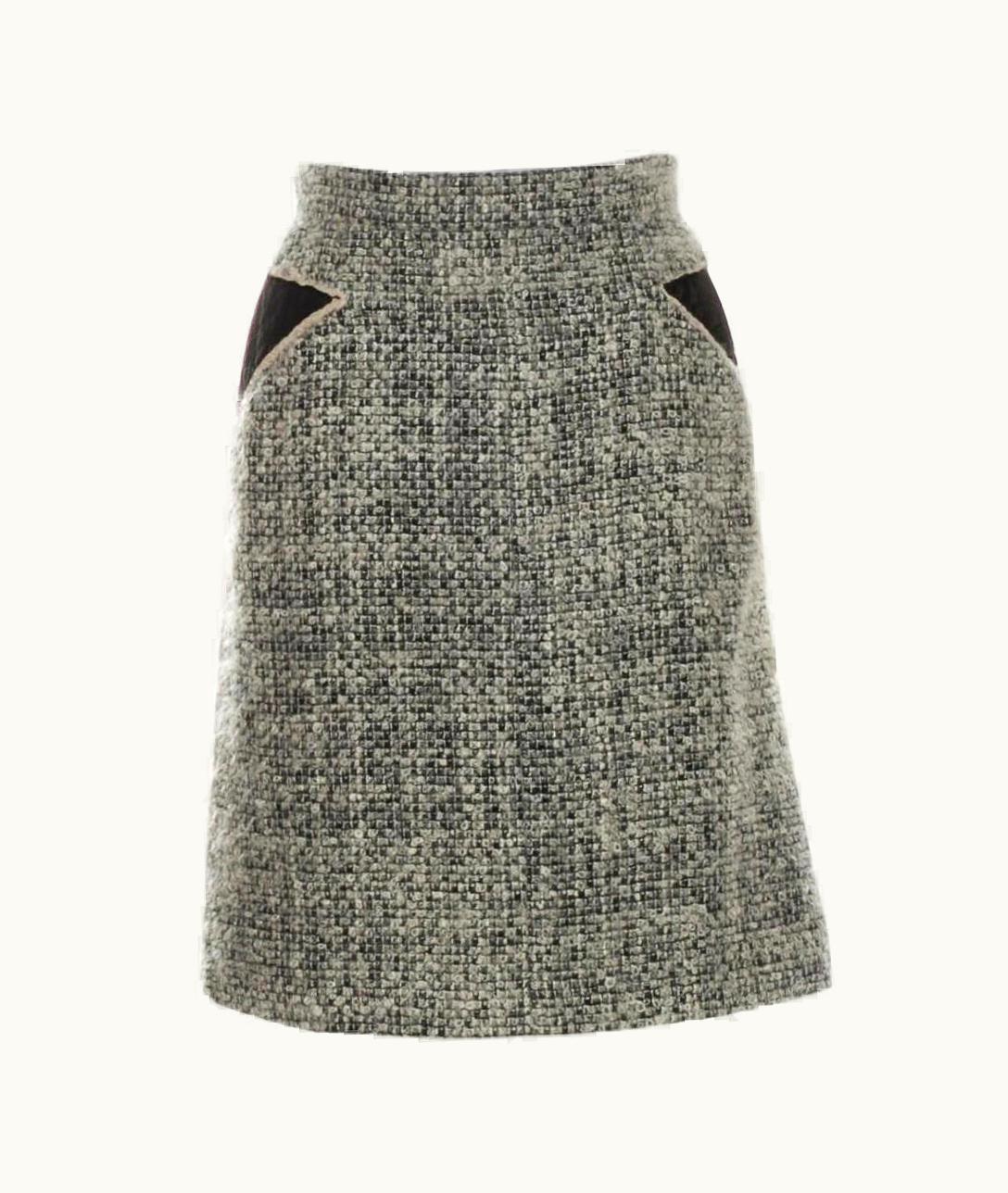 Chanel Unworn Chanel Tweed Boucle Skirt With Lambskin Leather Trimming