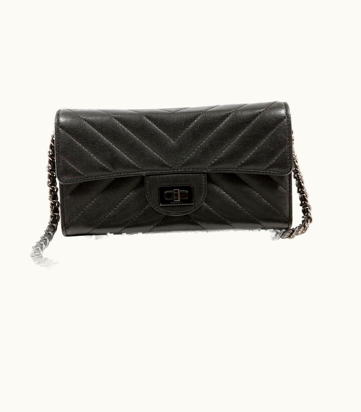 Chanel Chanel So Black Chevron Leather Wallet On A Chain