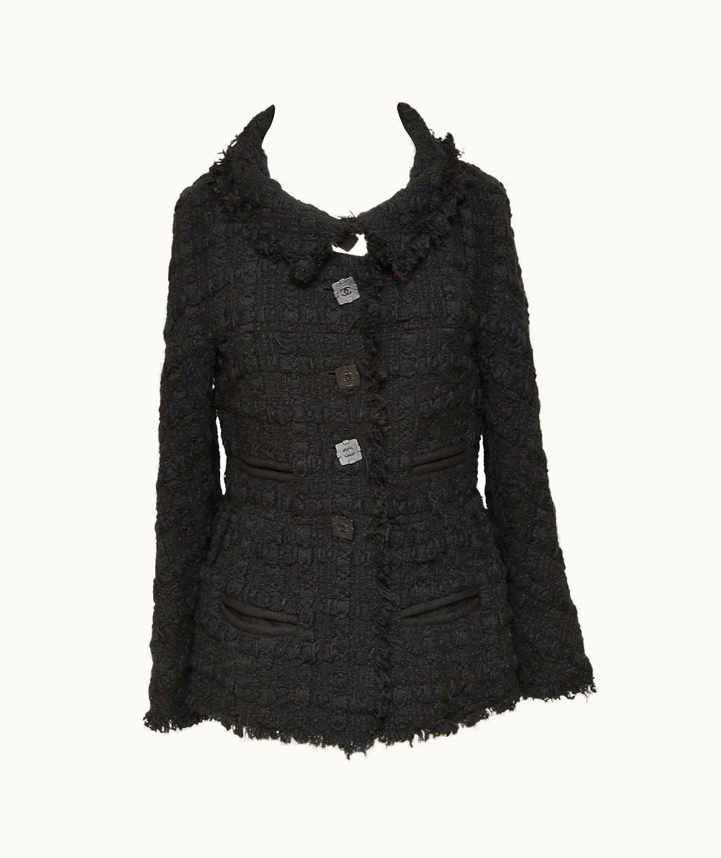 Chanel Chanel Black Tweed Jacket Blazer Buttons Long Sleeve Pockets
