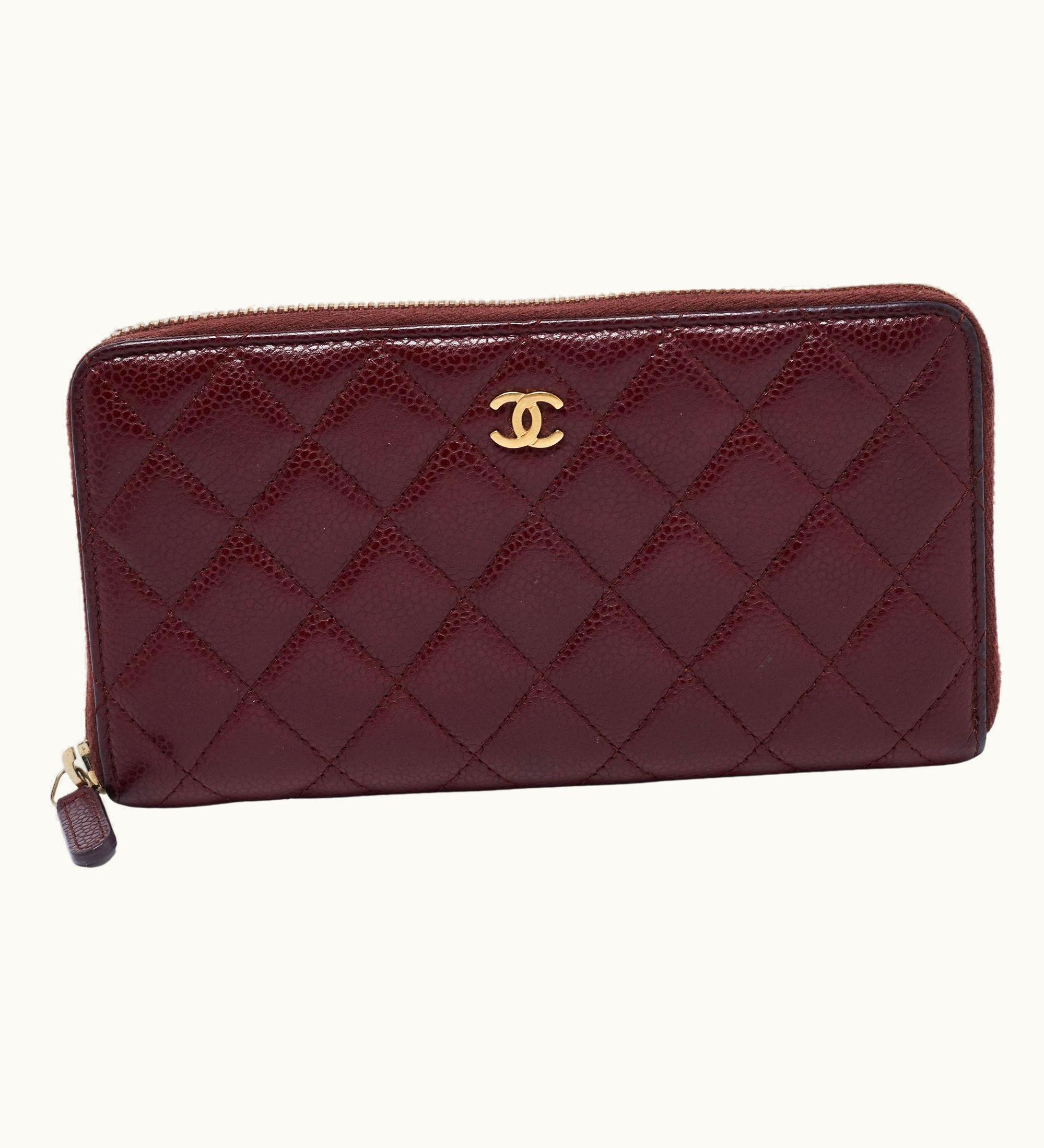 Chanel Chanel Red Quilted Leather Classic Zip Around Wallet