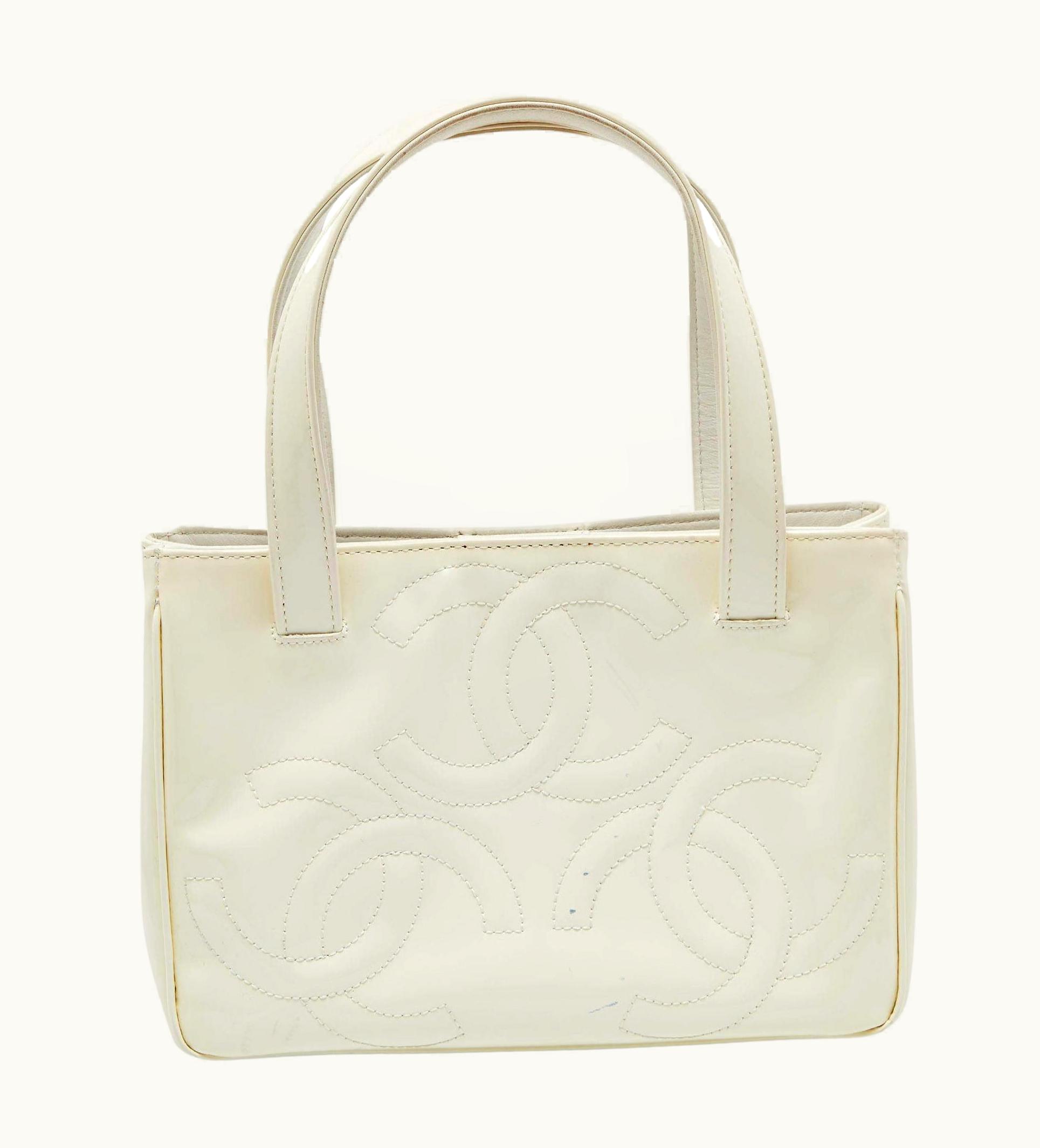 Chanel Chanel White Patent Leather Triple Cc Logo Tote