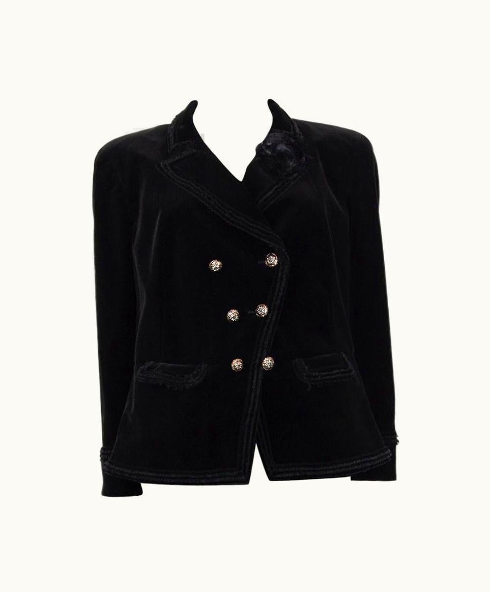 Chanel Chanel Black Velvet Double-Breasted Blazer Jacket 48 Xxxl