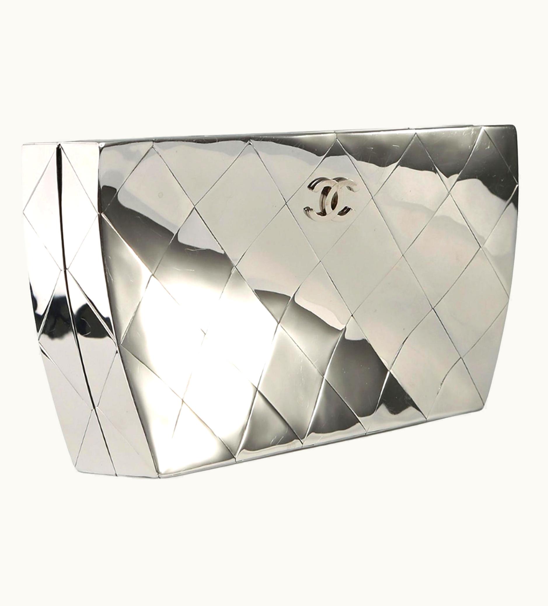 Chanel Chanel Limited Edition Curved Warped Mirror Silver Metallic Minaudière Clutch