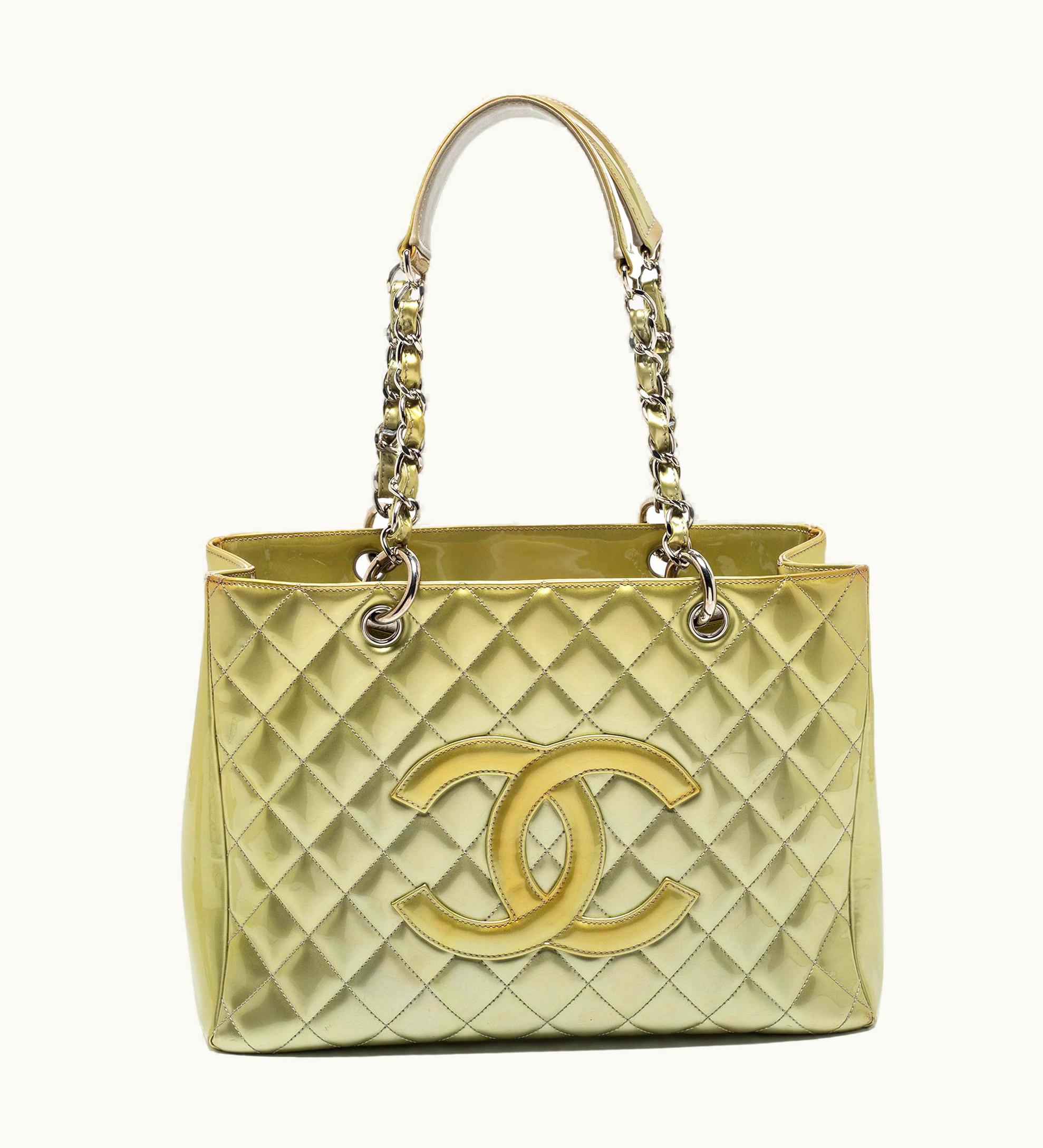 Chanel Chanel Light Green Quilted Patent Leather Gst Tote